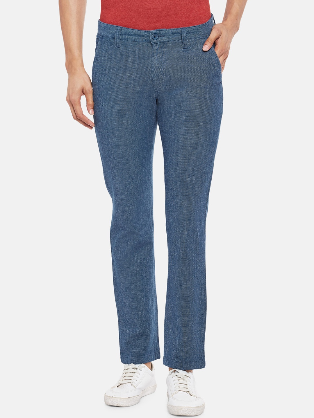 BYFORD by Pantaloons Men Blue Slim Fit Self Design Regular Trousers