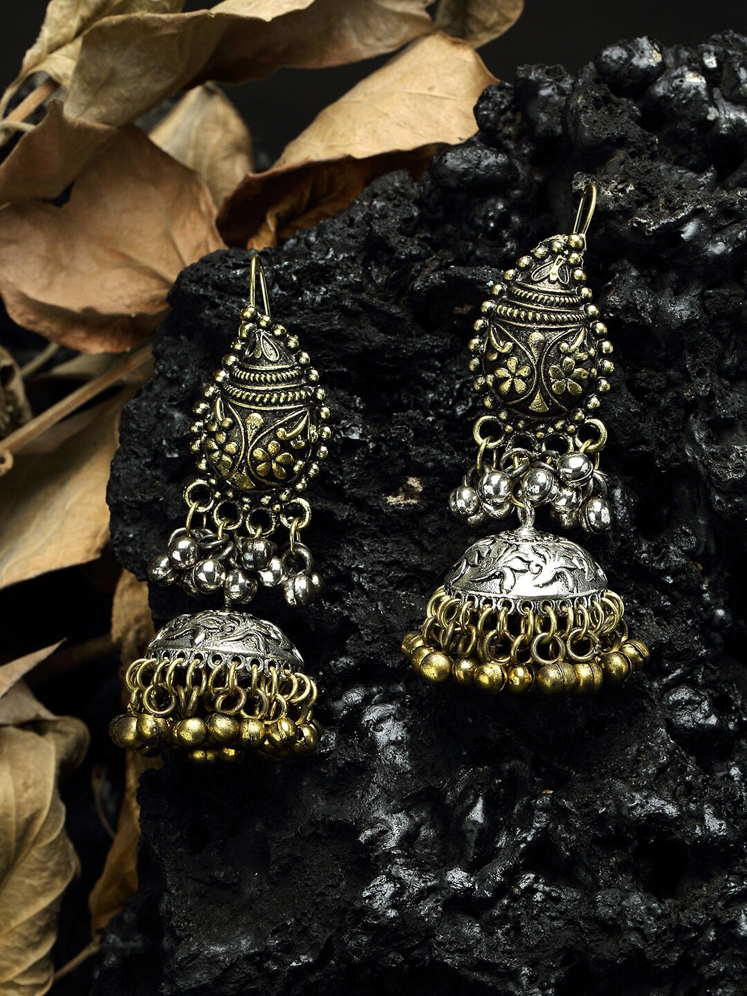 Moedbuille Beads Studded Paisley Design Oxidised Gold Plated Handcrafted Tribal Jhumkas
Moedbuille Beads Studded Paisley Design Oxidised Gold Plated Handcrafted Tribal Jhumkas