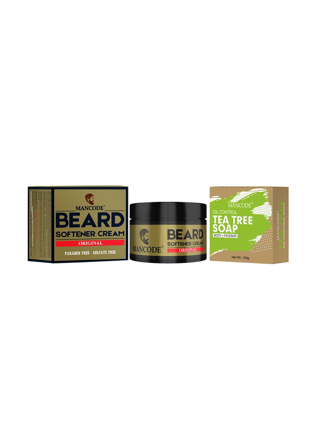 MANCODE Combo of 2 Beard Softening Cream Wild & Tea Tree Soap - 175 g, Black
