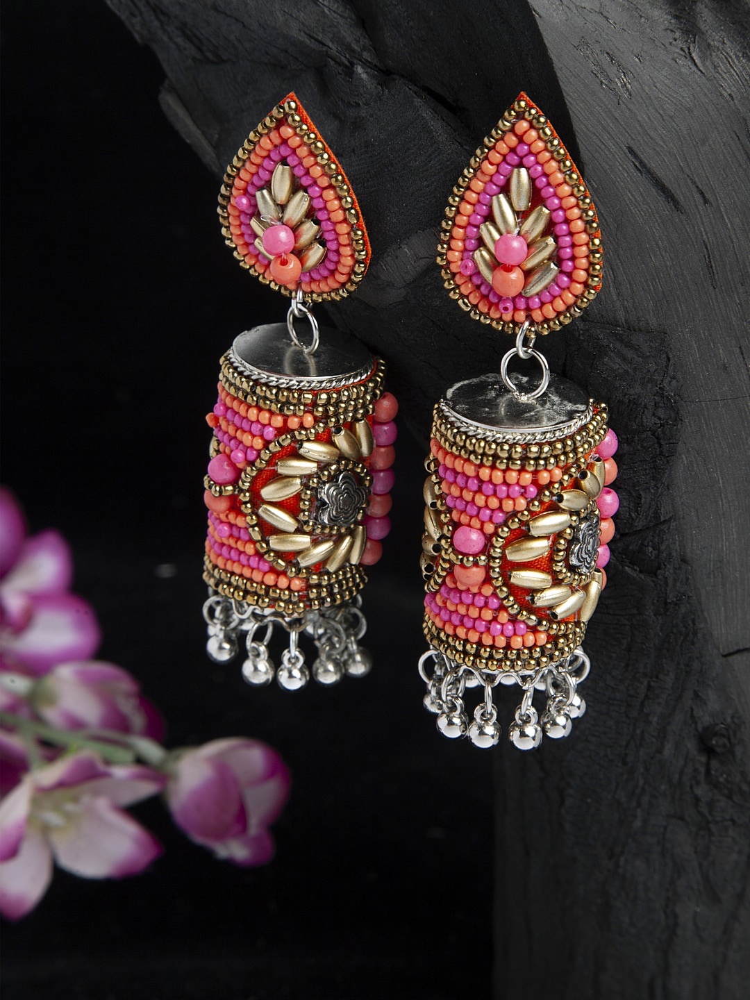 Moedbuille Pink & Orange Beads Afghan Design Oxidised Silver Plated Handcrafted Jhumkas
Moedbuille Pink & Orange Beads Afghan Design Oxidised Silver Plated Handcrafted Jhumkas