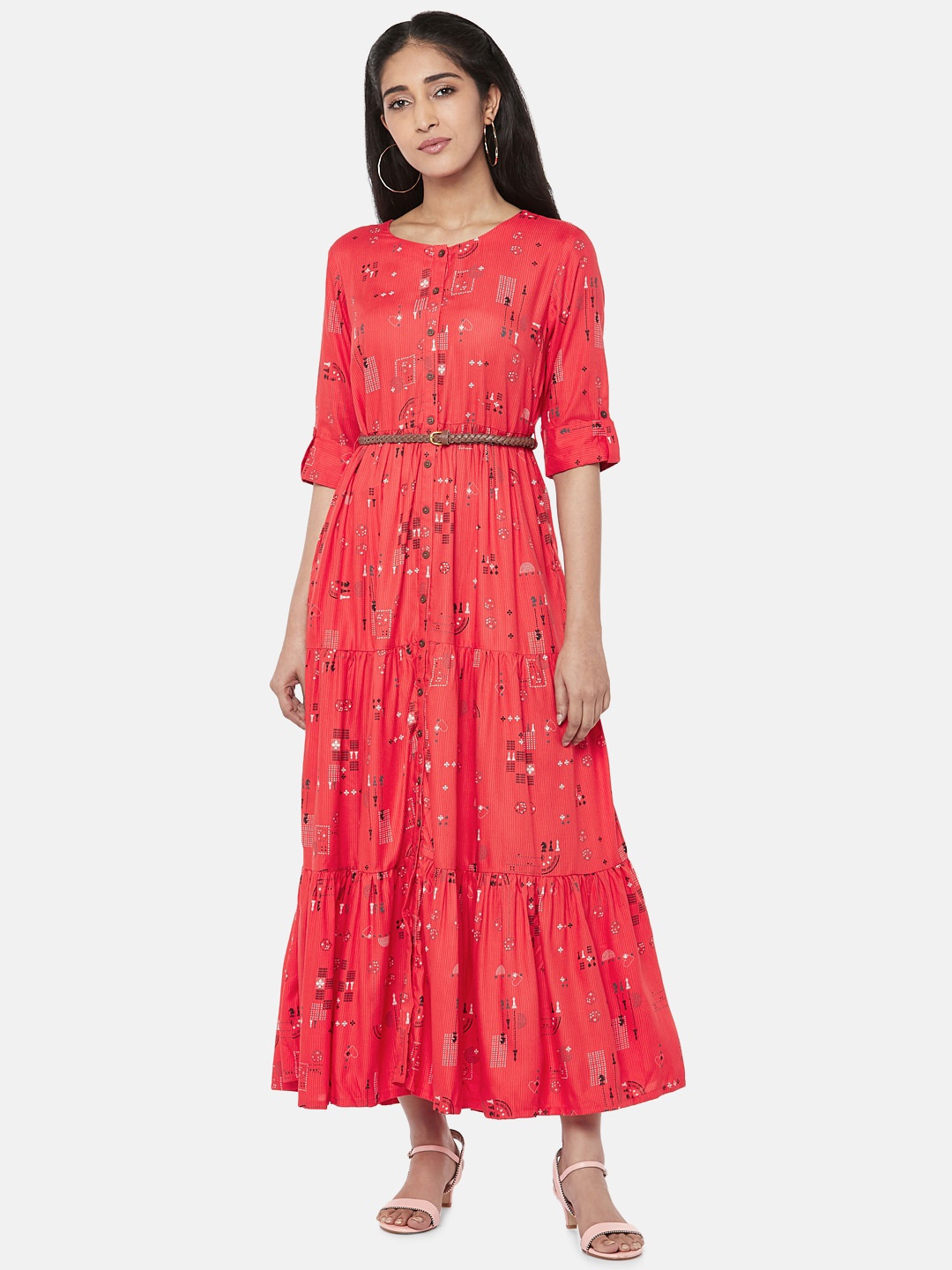 AKKRITI BY PANTALOONS Women Red Printed Maxi Dress