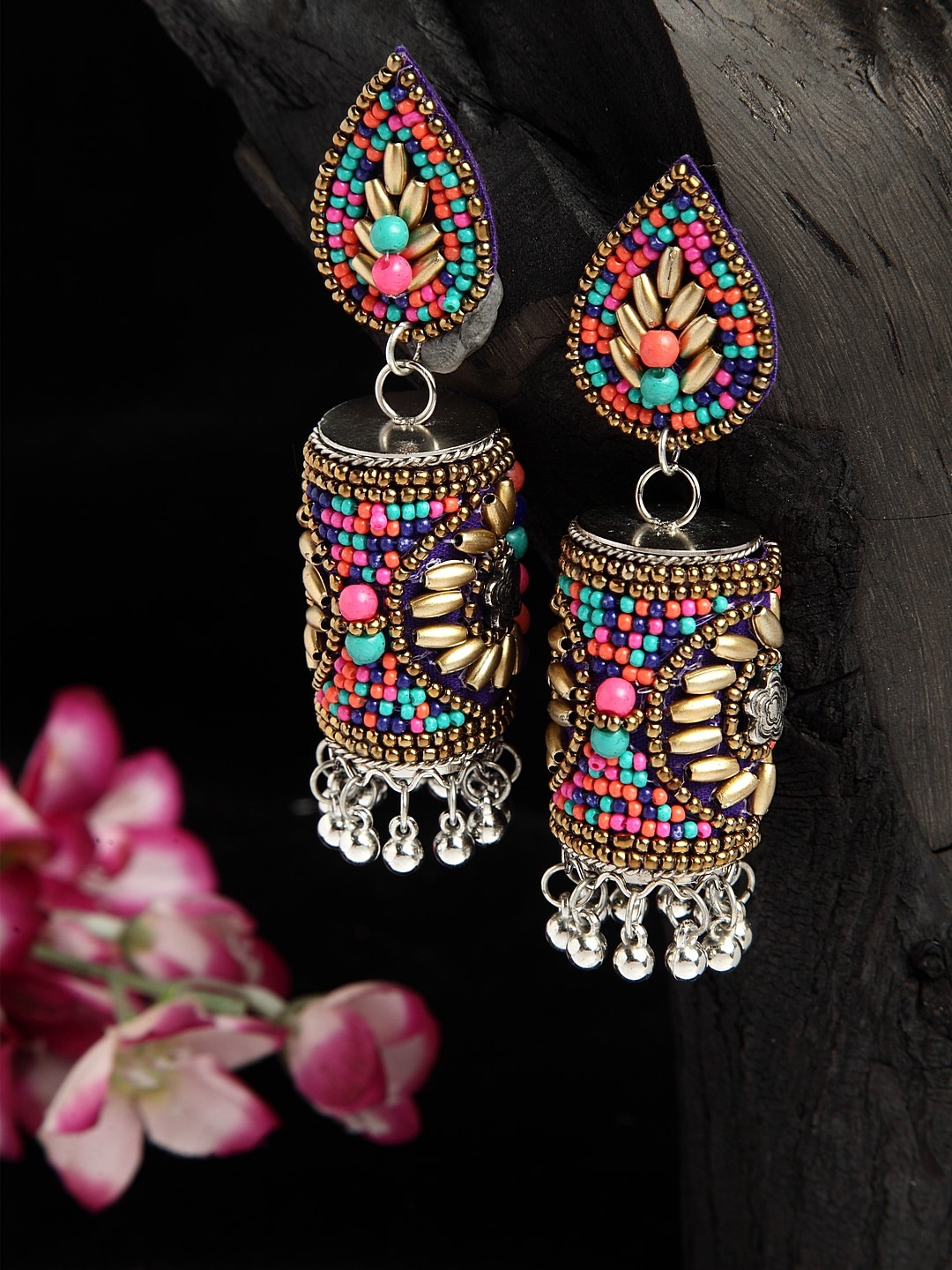 Moedbuille Multi Color Beads Afghan Design Oxidised Silver Plated Handcrafted Jhumkas
Moedbuille Multi Color Beads Afghan Design Oxidised Silver Plated Handcrafted Jhumkas