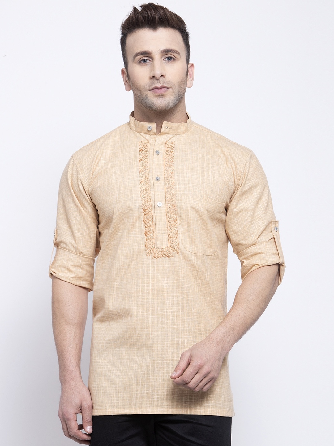 KLOTTHE Floral Yoke Design Mandarin Collar Roll Up Sleeves Thread Work Cotton Kurta, Cream
KLOTTHE Floral Yoke Design Mandarin Collar Roll Up Sleeves Thread Work Cotton Kurta, Cream