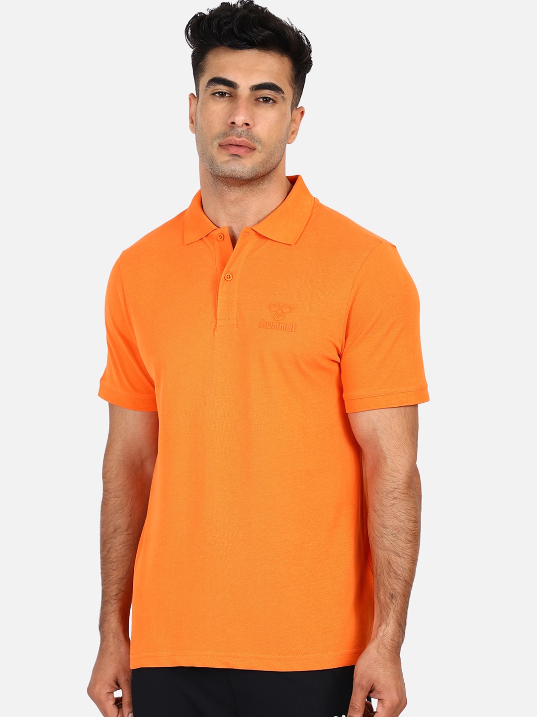 hummel Men Orange Solid Polo Collar T-shirt