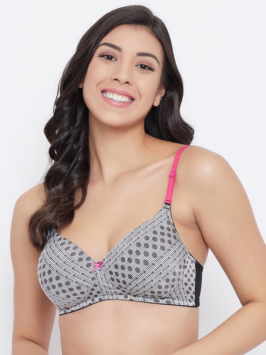 Clovia Grey & Black Printed Non-Wired Lightly Padded T-shirt Bra BR1277J1336E
