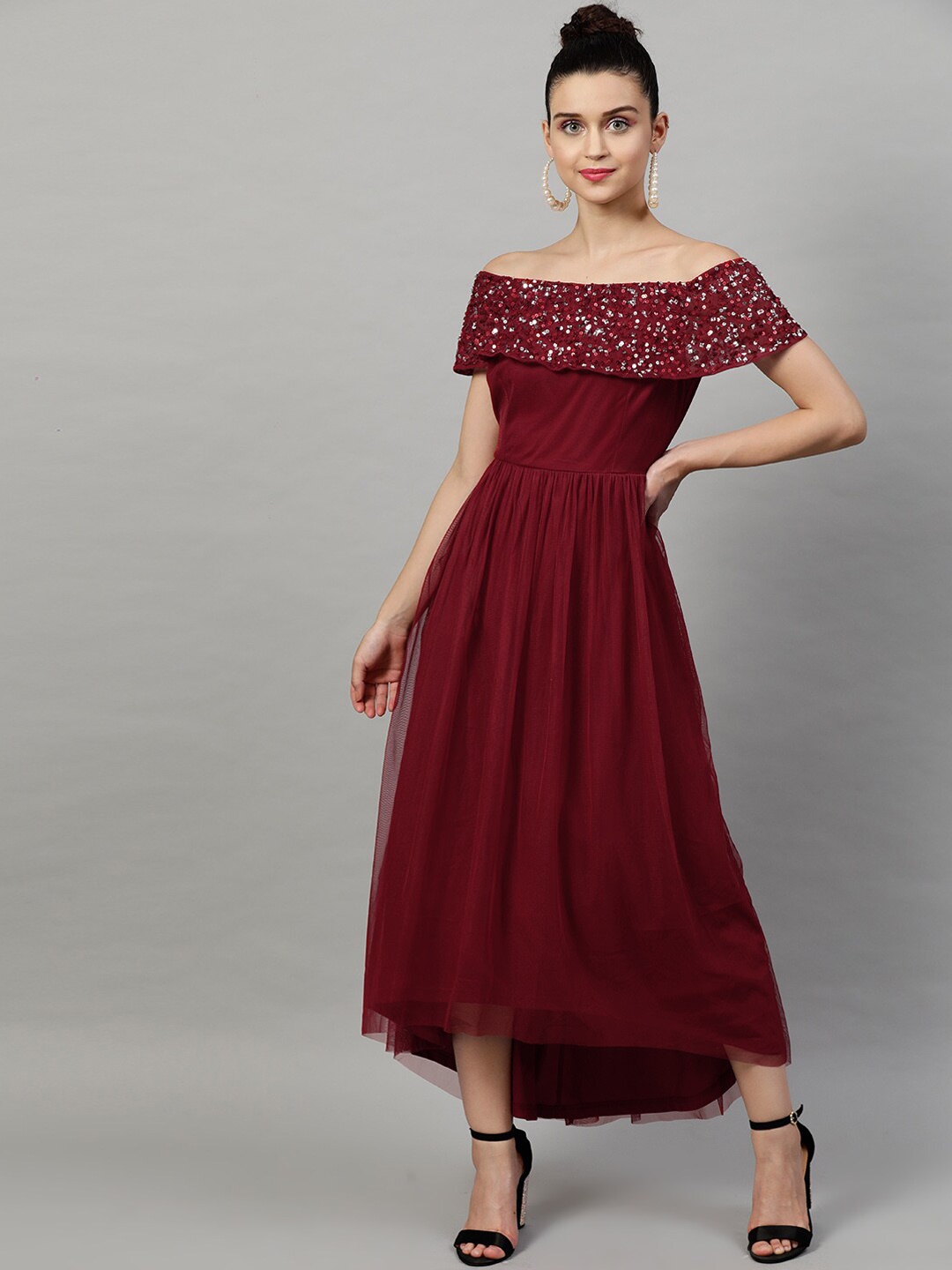 STREET 9 Women Maroon Solid Maxi Dress