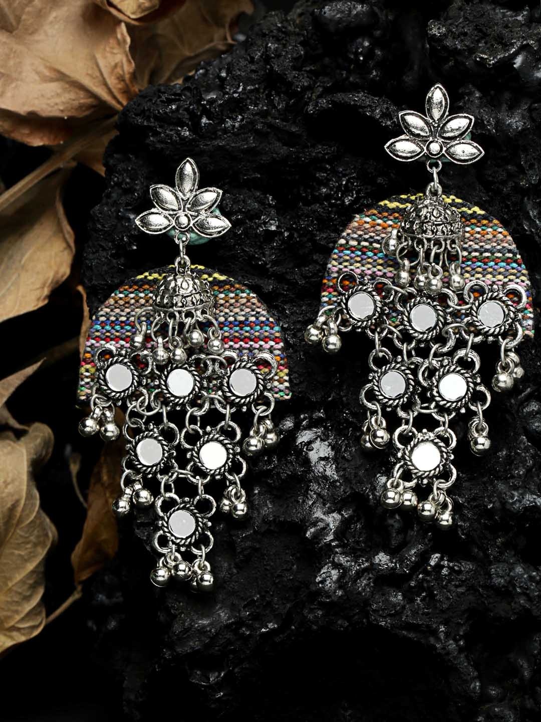 Moedbuille Mirrors Studded Handwoven Design Oxidised Silver Plated Handcrafted Chandbalis, Multi
Moedbuille Mirrors Studded Handwoven Design Oxidised Silver Plated Handcrafted Chandbalis, Multi