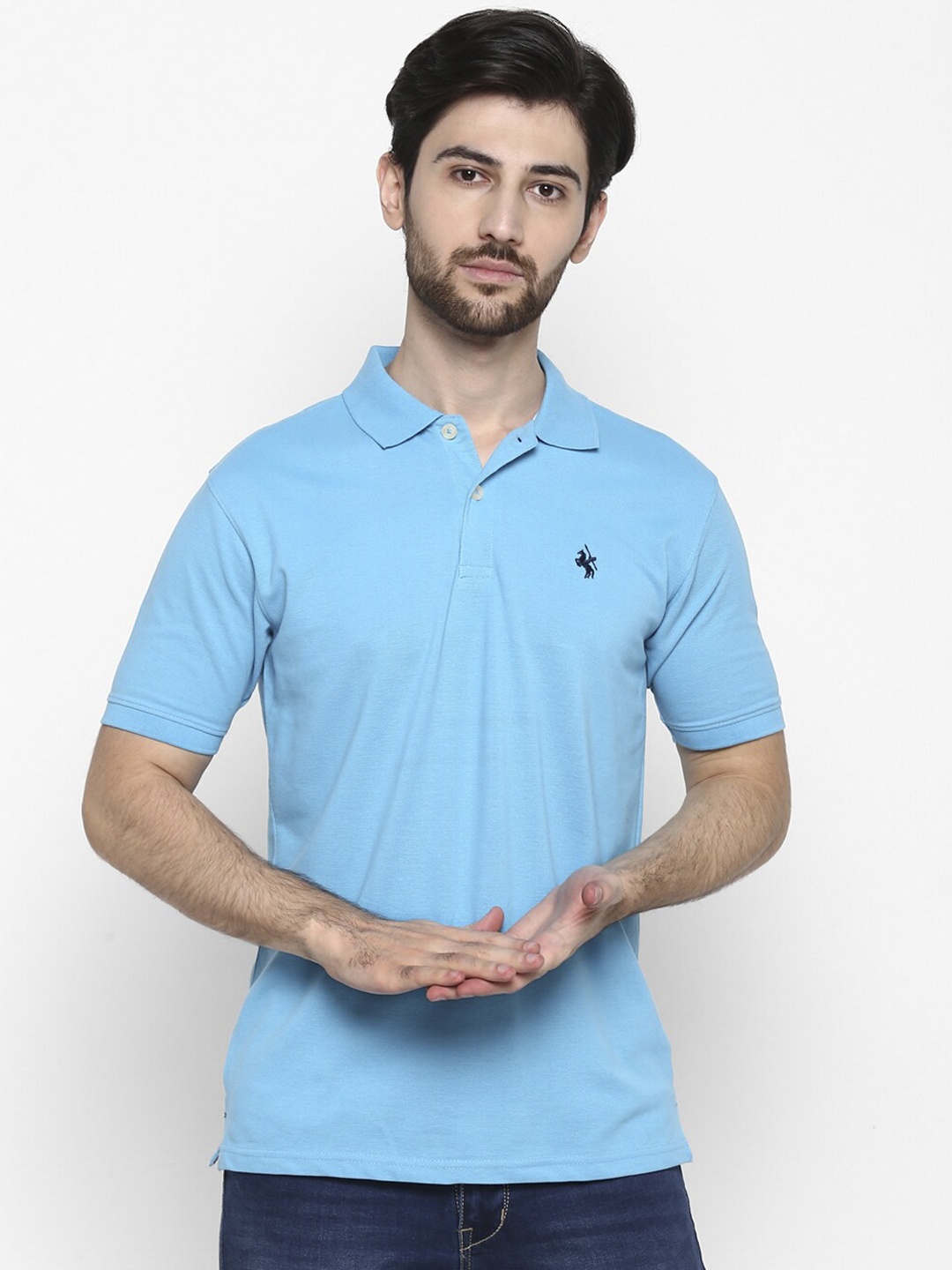 Cantabil Men Blue Solid Polo Collar T-shirt