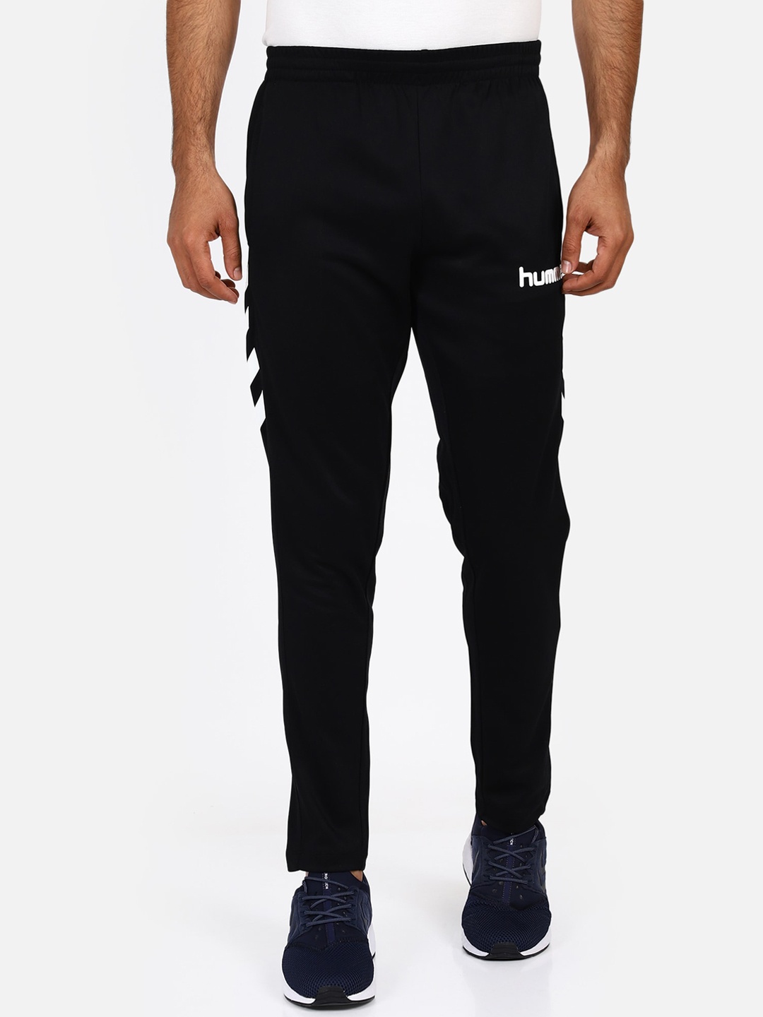 hummel Men Black & White Solid Track Pants