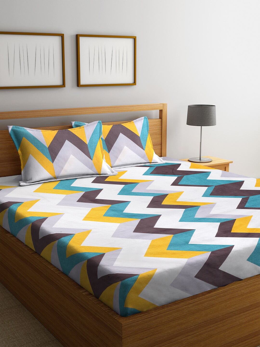 KLOTTHE White & Sea Green Geometric 210 TC Polycotton 1 King Bedsheet with 2 Pillow Covers
KLOTTHE White & Sea Green Geometric 210 TC Polycotton 1 King Bedsheet with 2 Pillow Covers