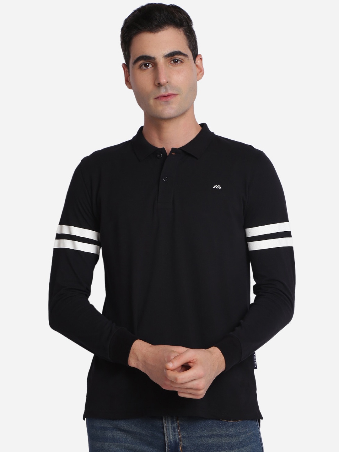 MASH UNLIMITED Men Black Solid Polo Collar T-shirt