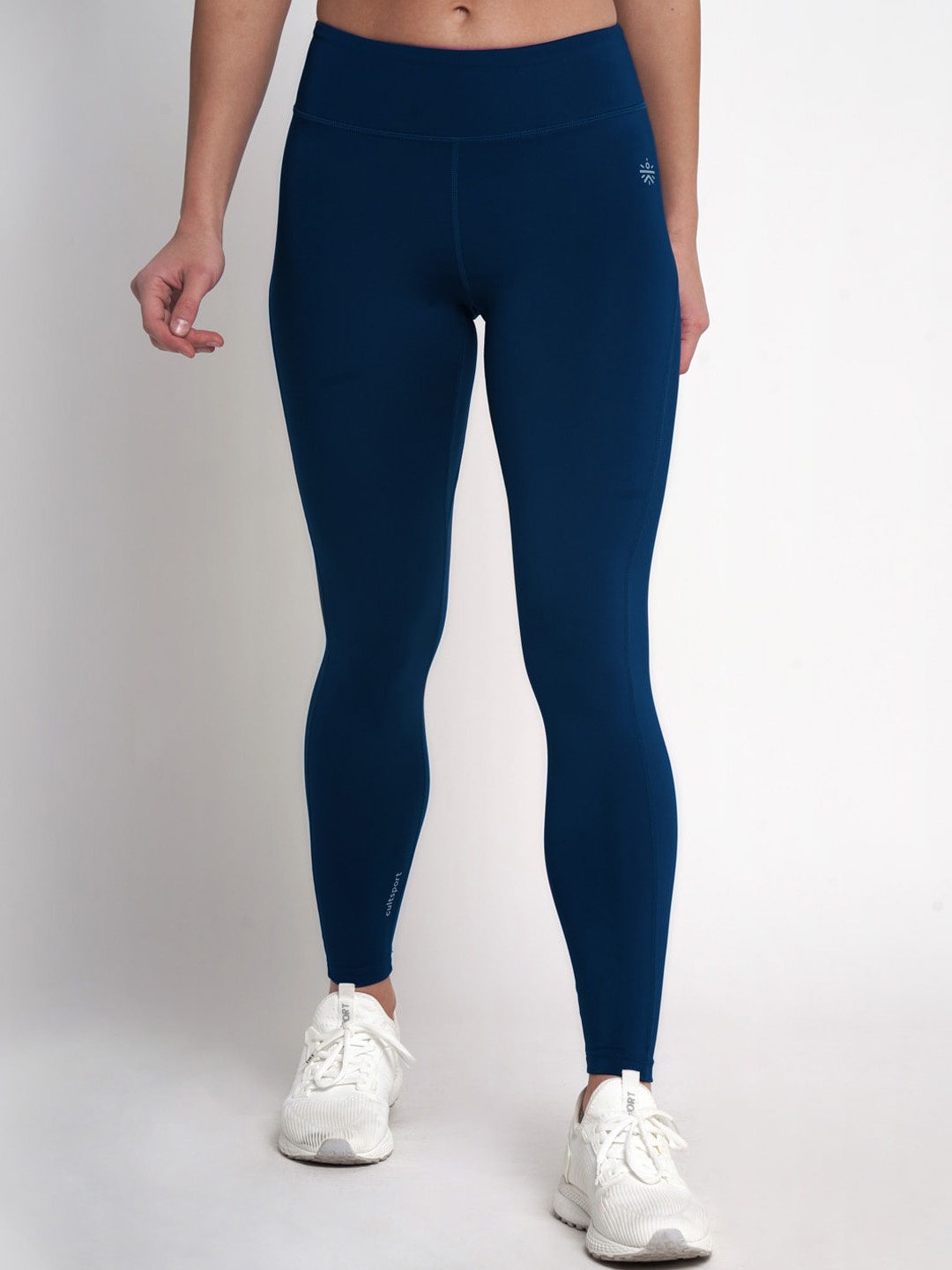Cultsport Women Navy Blue Solid Flash Run Absolute-Fit Fly Dry Gym Tights