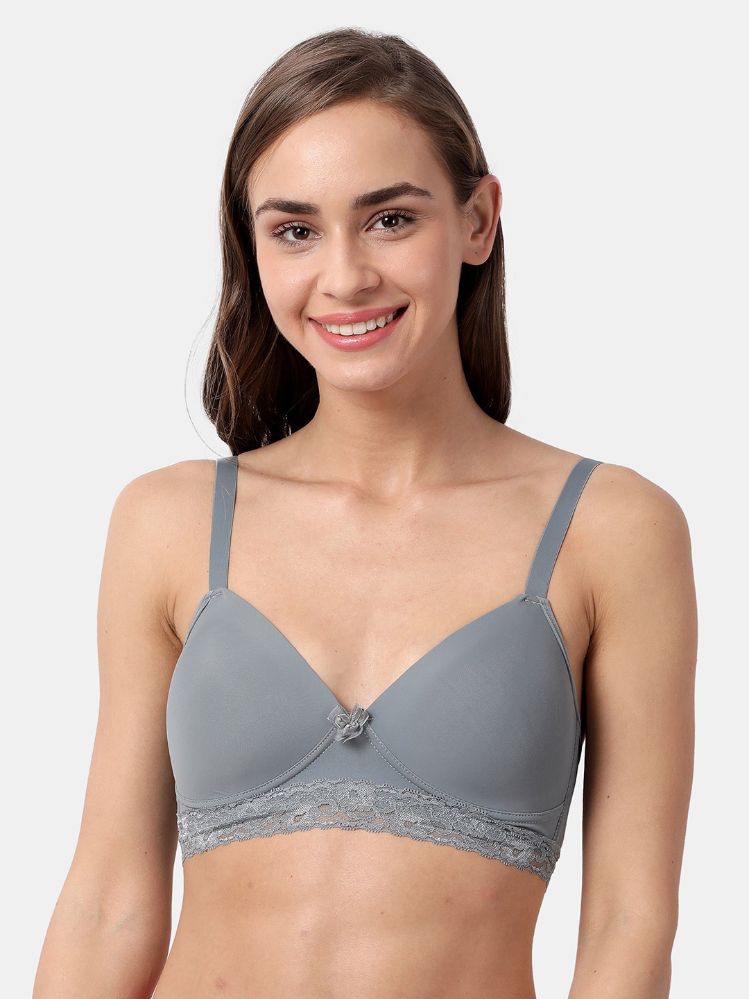 shyaway Grey Lace Non-Wired Lightly Padded Everyday Bra ST005
