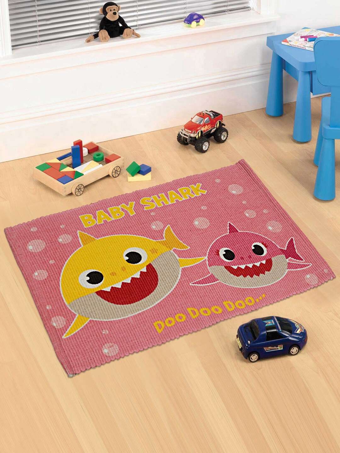 Saral Home Unisex Pink Baby Shark Printed Cotton Rug