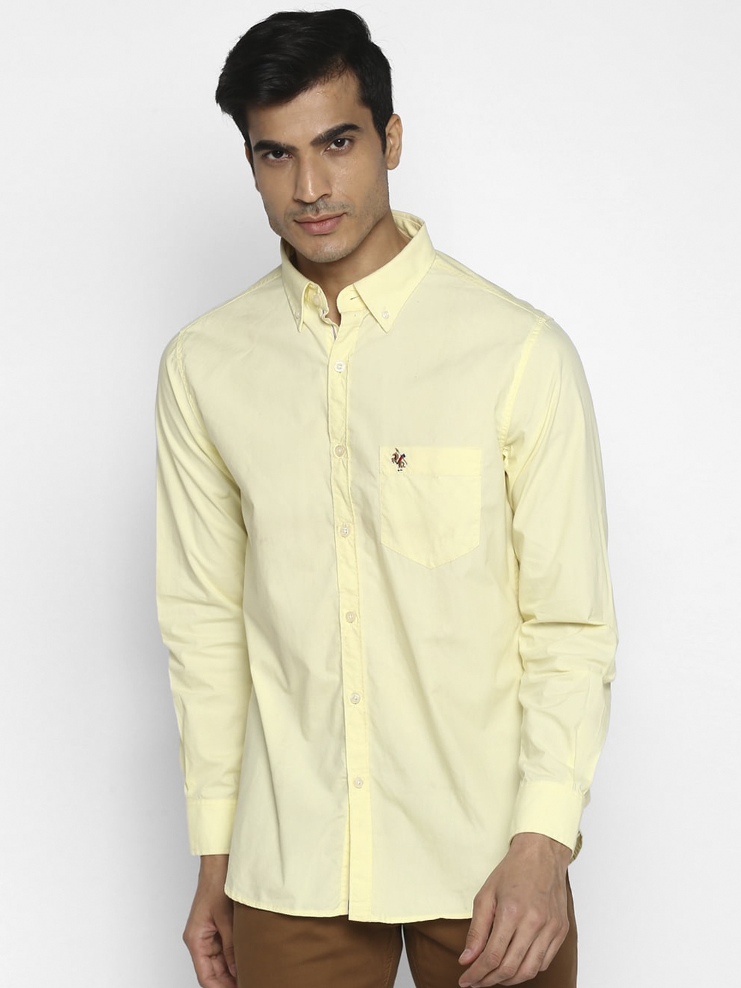 Cantabil Men Yellow Slim Fit Solid Casual Shirt