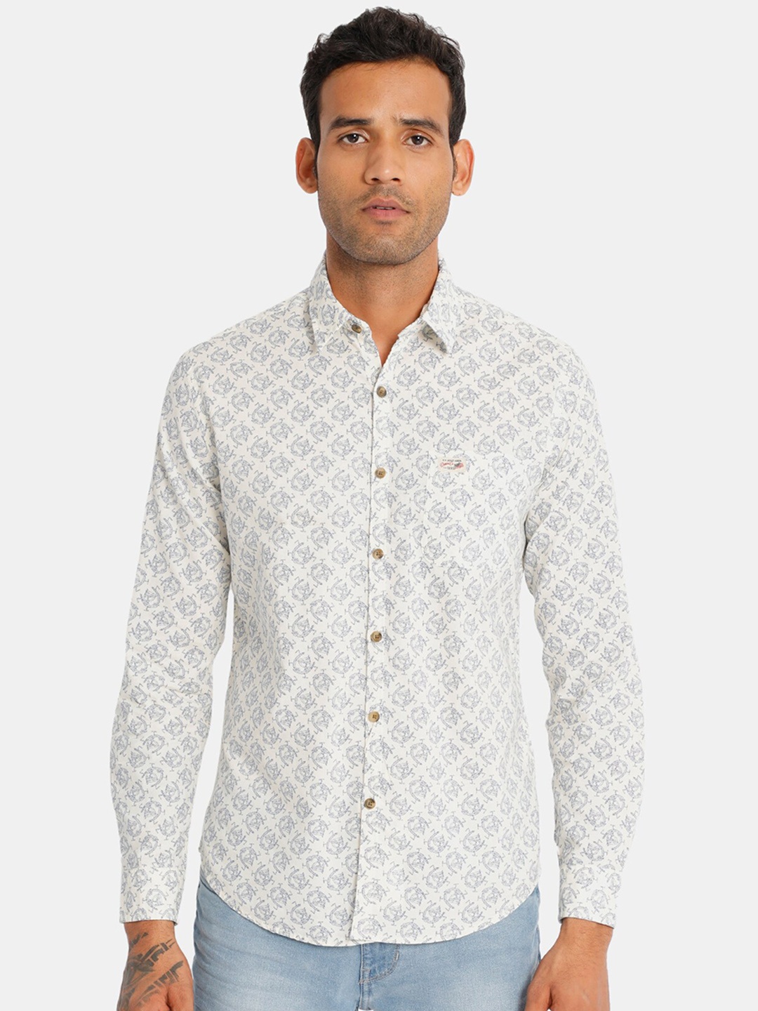 U.S. Polo Assn. Denim Co. Men White Regular Fit Printed Casual Shirt