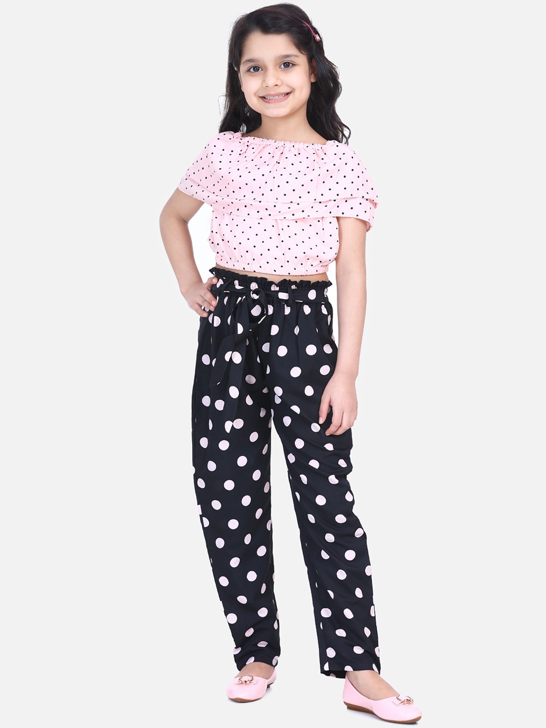 LilPicks Girls Pink & Black Printed Top with Palazzos