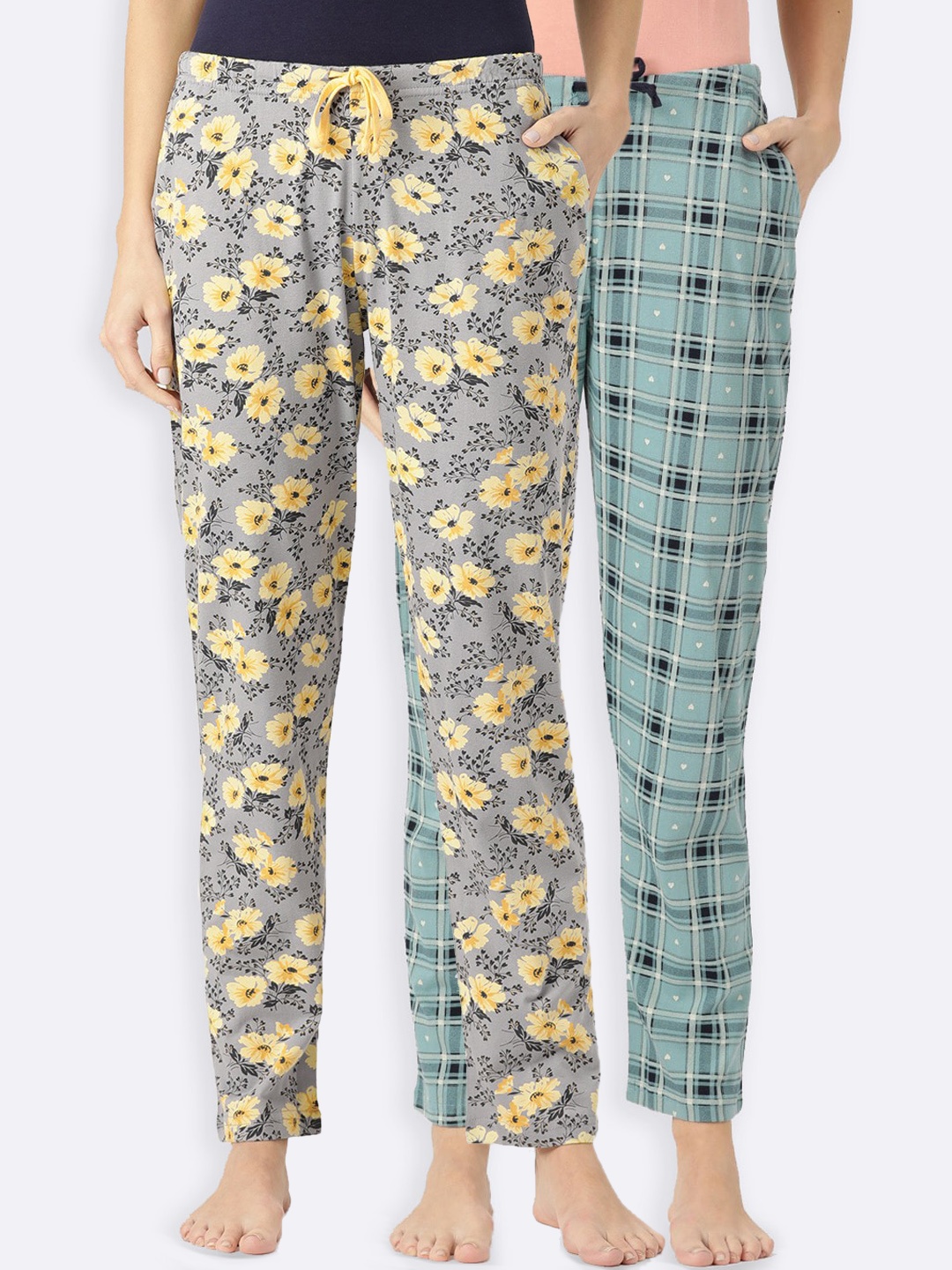 Kanvin Women Pack Of 2 Printed Lounge Pants, Blue
