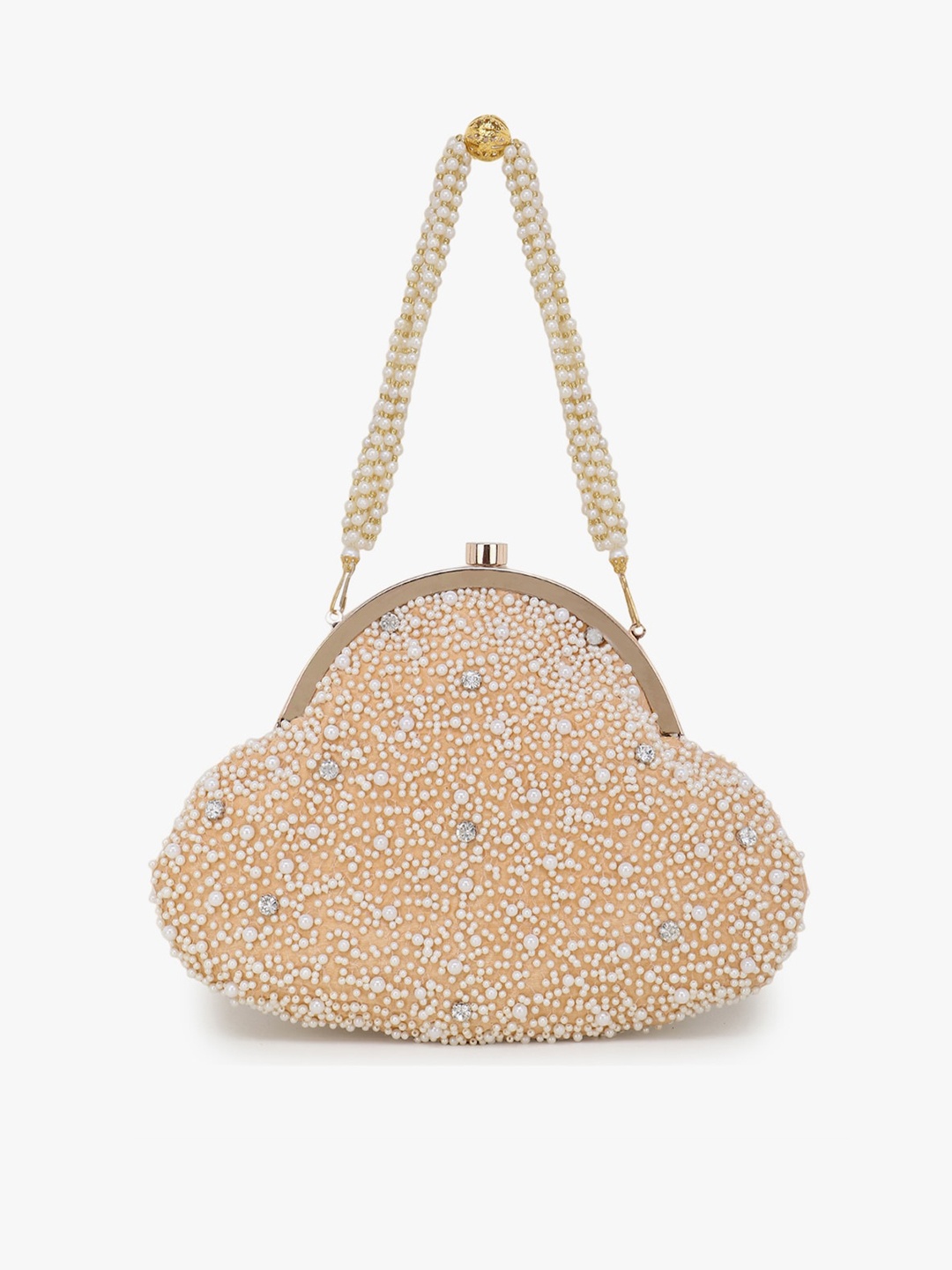 Anekaant Peach-Coloured & White Embellished Embellished Clutch
