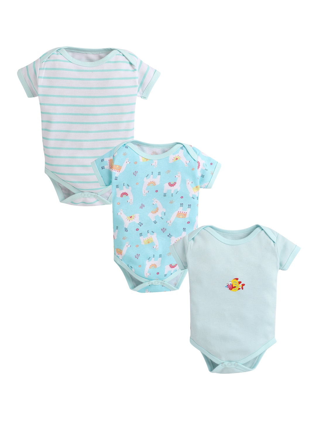 BUMZEE Kids Pack Of 3 Printed Bodysuits, Blue
