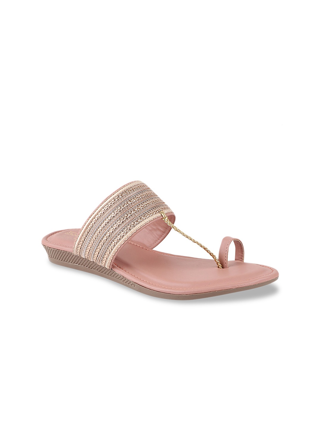 Shoetopia Women Peach-Coloured Striped One Toe Flats