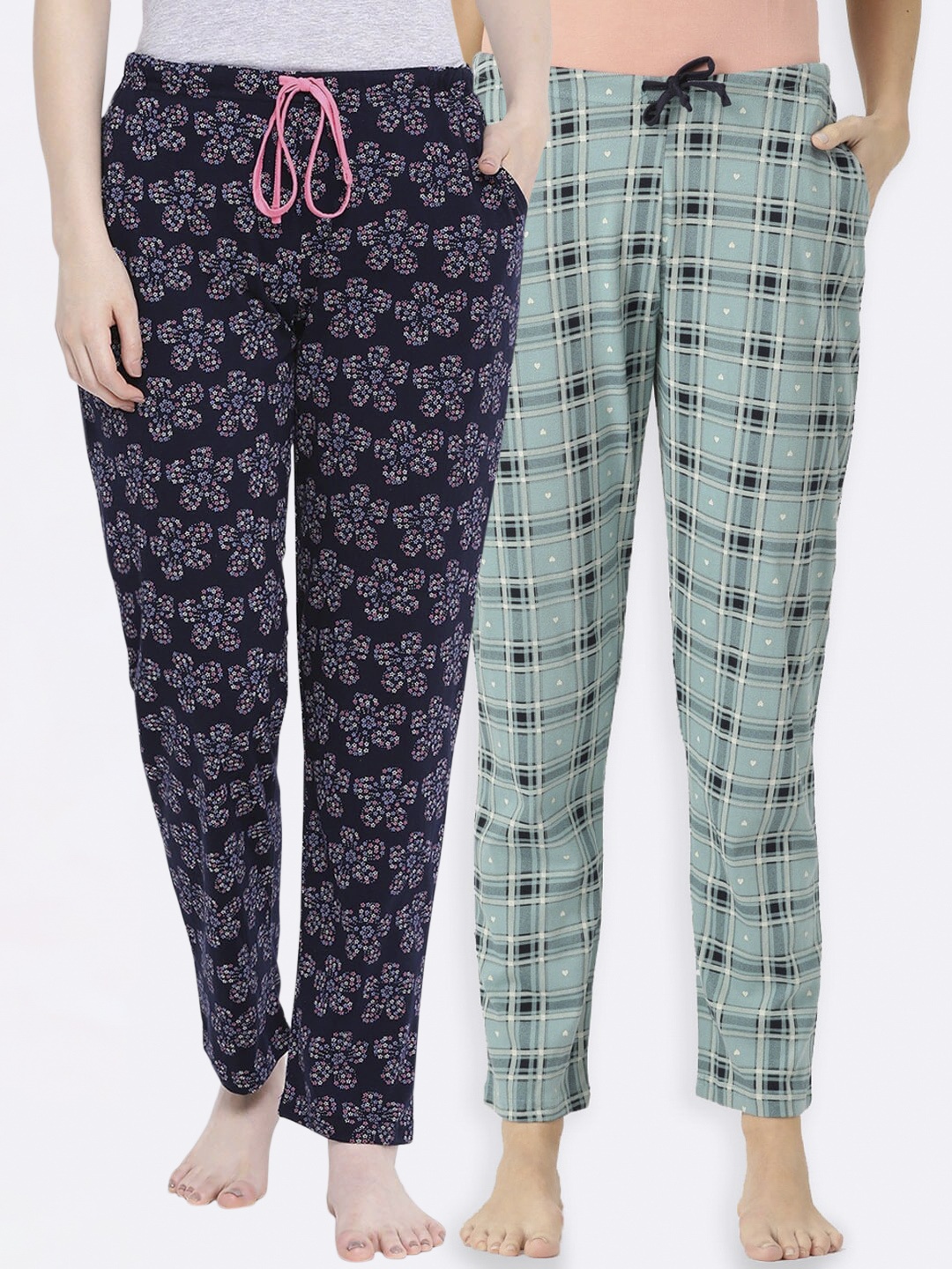 Kanvin Women Pack Of 2 Blue Printed Lounge Pants