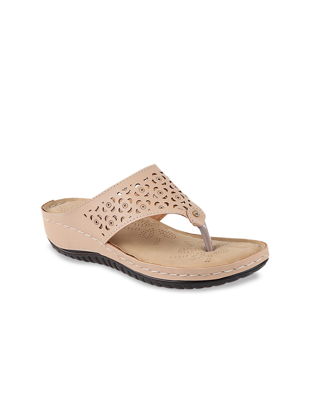 Shoetopia Women Cream-Coloured Textured Comfort Heels