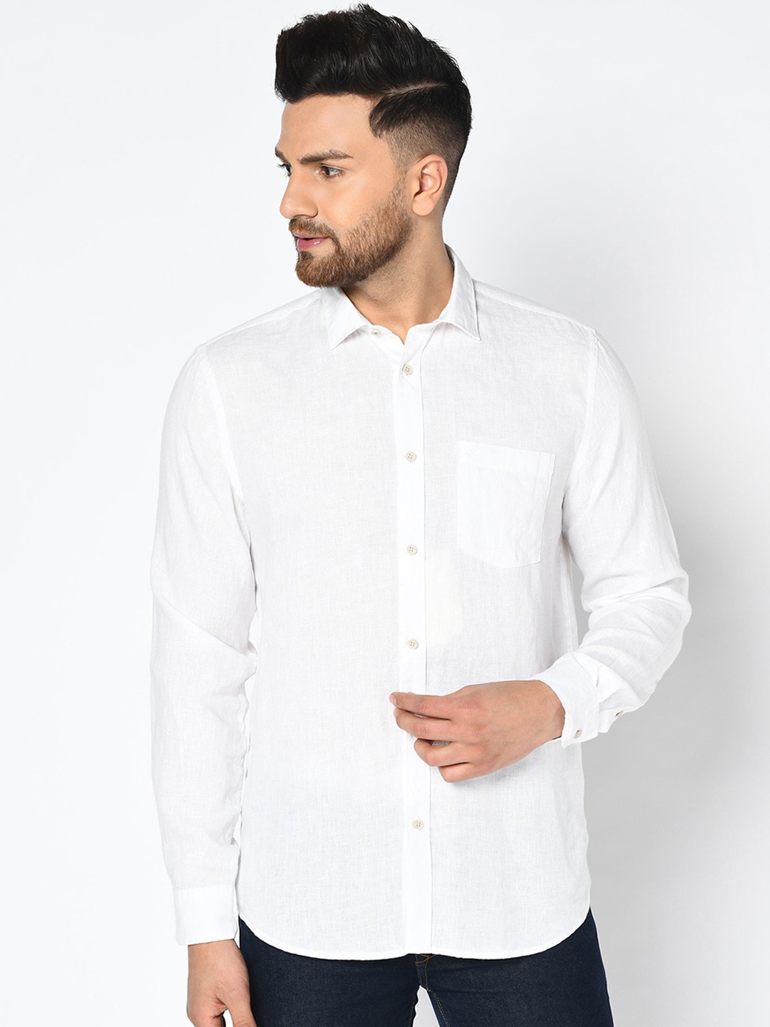 Blackberrys Men White Slim Fit Solid Casual Shirt
