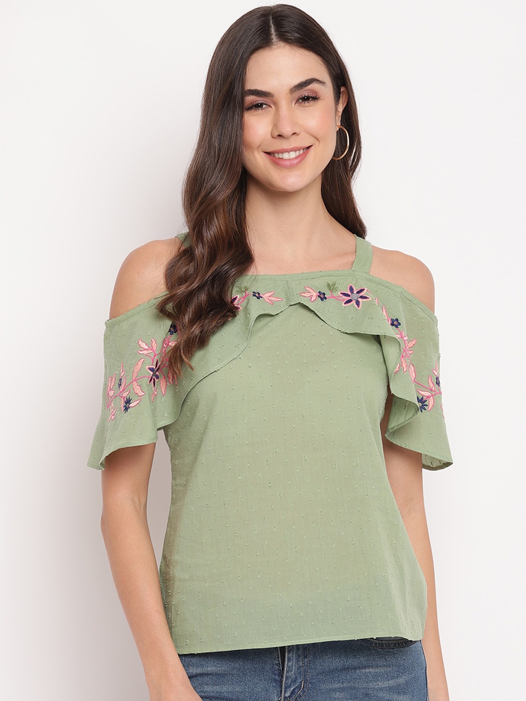 Mayra Women Green Solid Regular Top