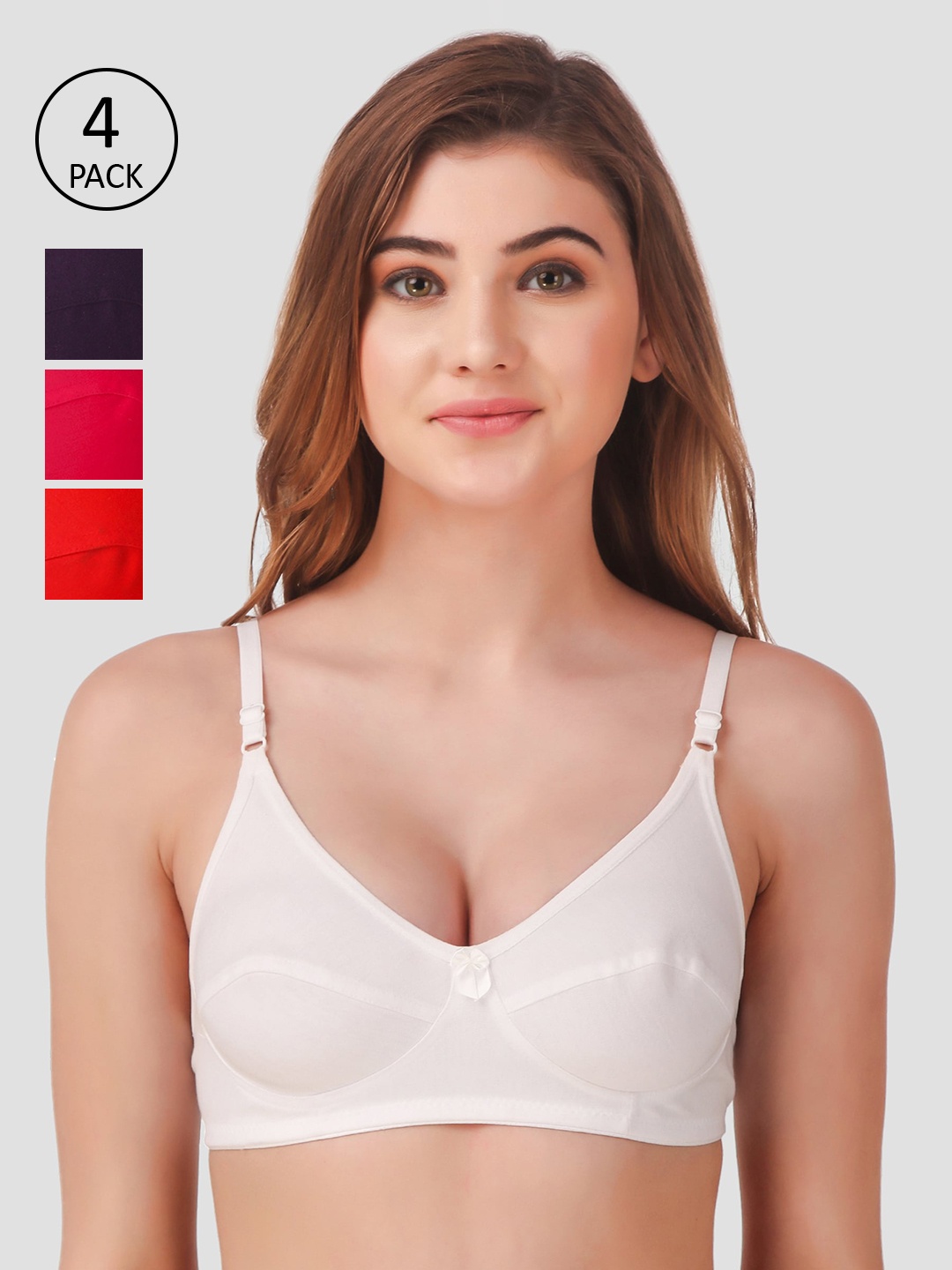 Fasense Pack Of 4 Solid Non-Wired Non Padded Everyday Bra BVCOM011F32B, Purple