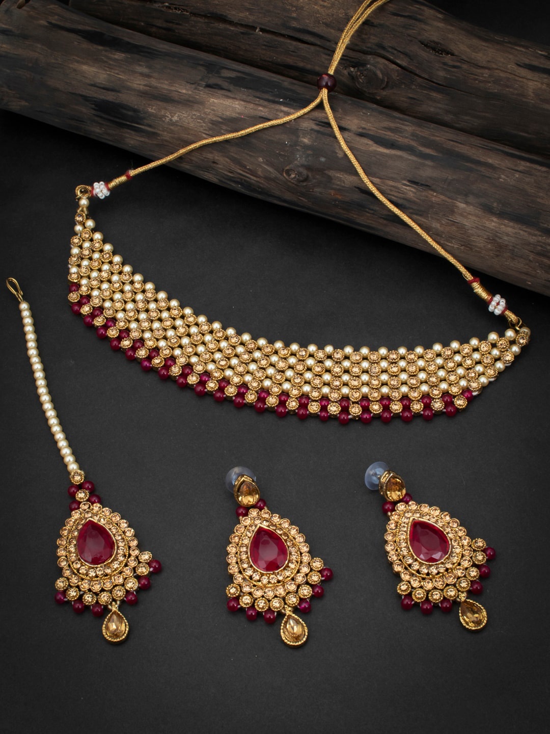 Sukkhi LCT Gold-Plated Brown & Maroon Stone-Studded Pearl Beaded Sustainable Jewellery Set
Sukkhi LCT Gold-Plated Brown & Maroon Stone-Studded Pearl Beaded Sustainable Jewellery Set