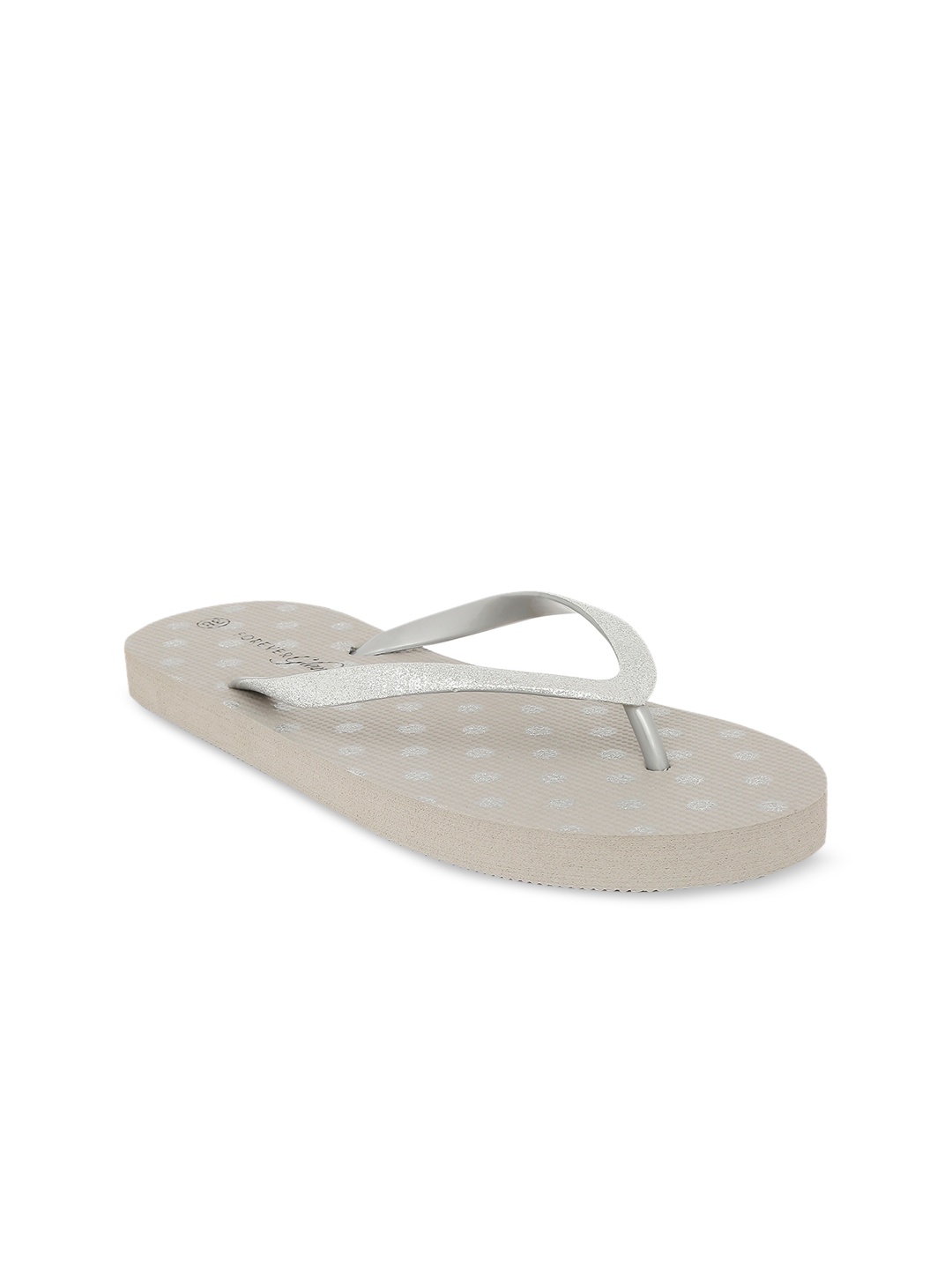 Forever Glam by Pantaloons Women Silver & Taupe Polka-Dot Print Thong Flip-Flops