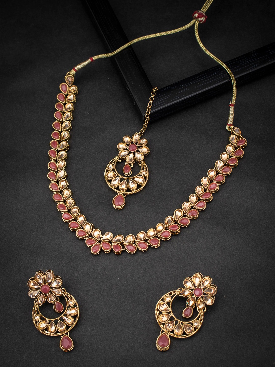 Sukkhi LCT Gold-Plated Pink & Beige Stone-Studded Sustainable Jewellery Set