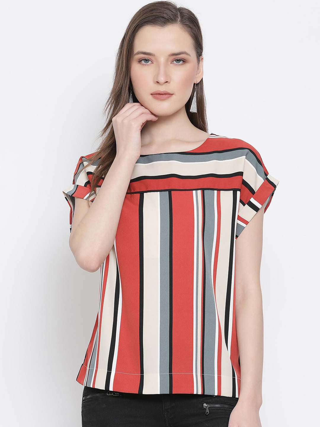 Oxolloxo Orange & White Striped Regular Top