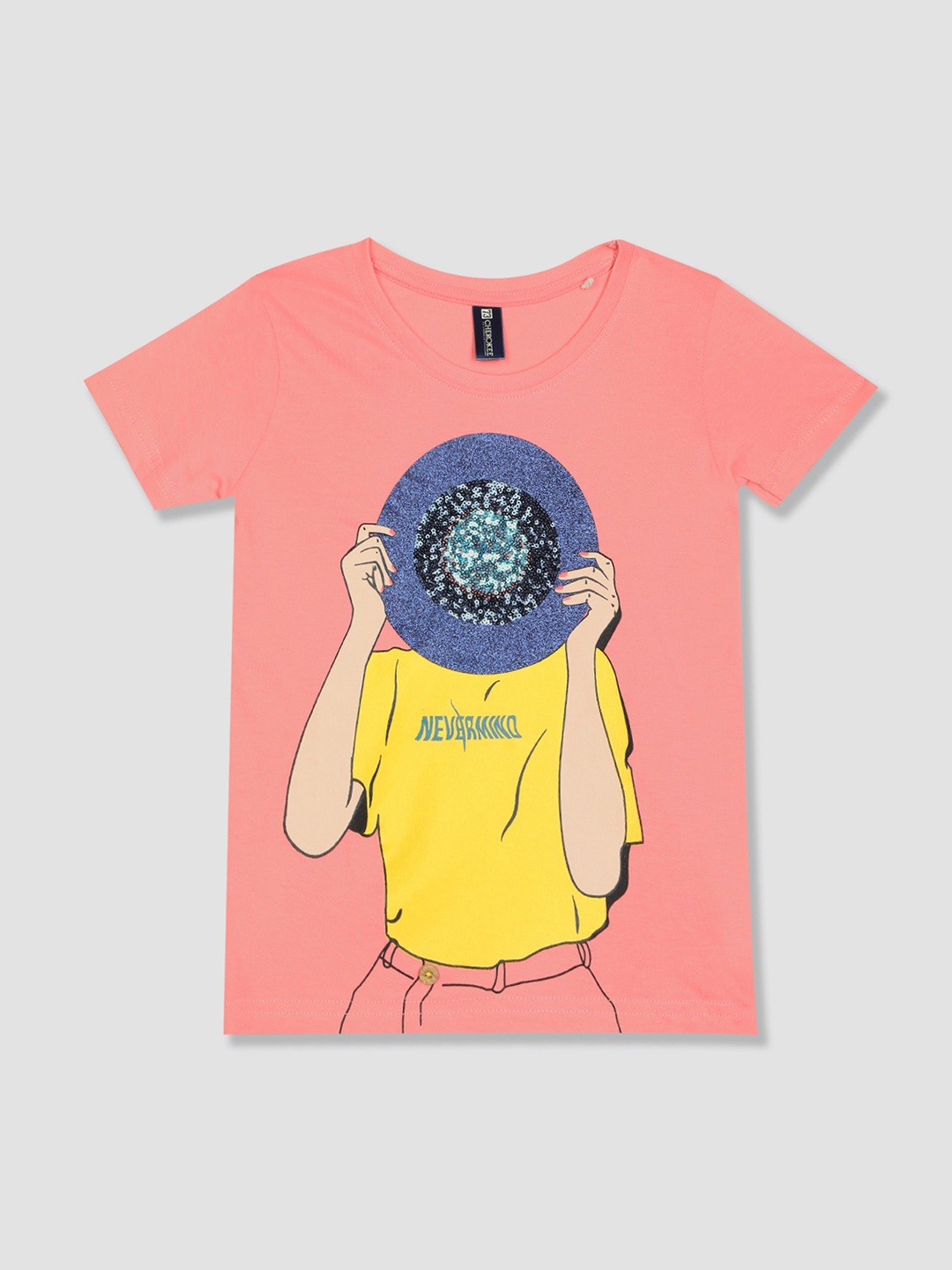 Cherokee Girls Pink Printed Round Neck T-shirt