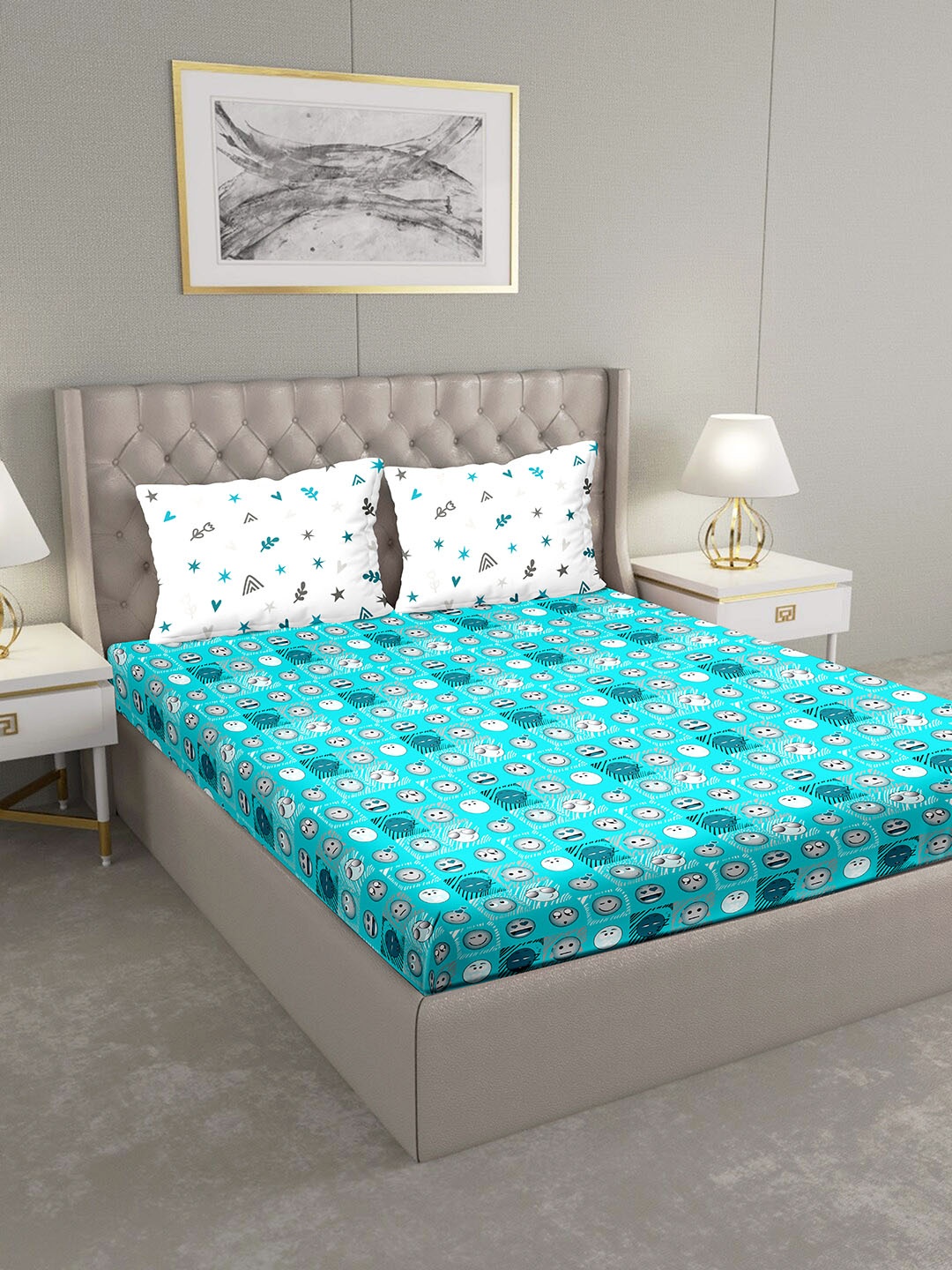 BELLA CASA Blue & White Conversational 124 TC Cotton 1 King Bedsheet with 2 Pillow Covers
BELLA CASA Blue & White Conversational 124 TC Cotton 1 King Bedsheet with 2 Pillow Covers