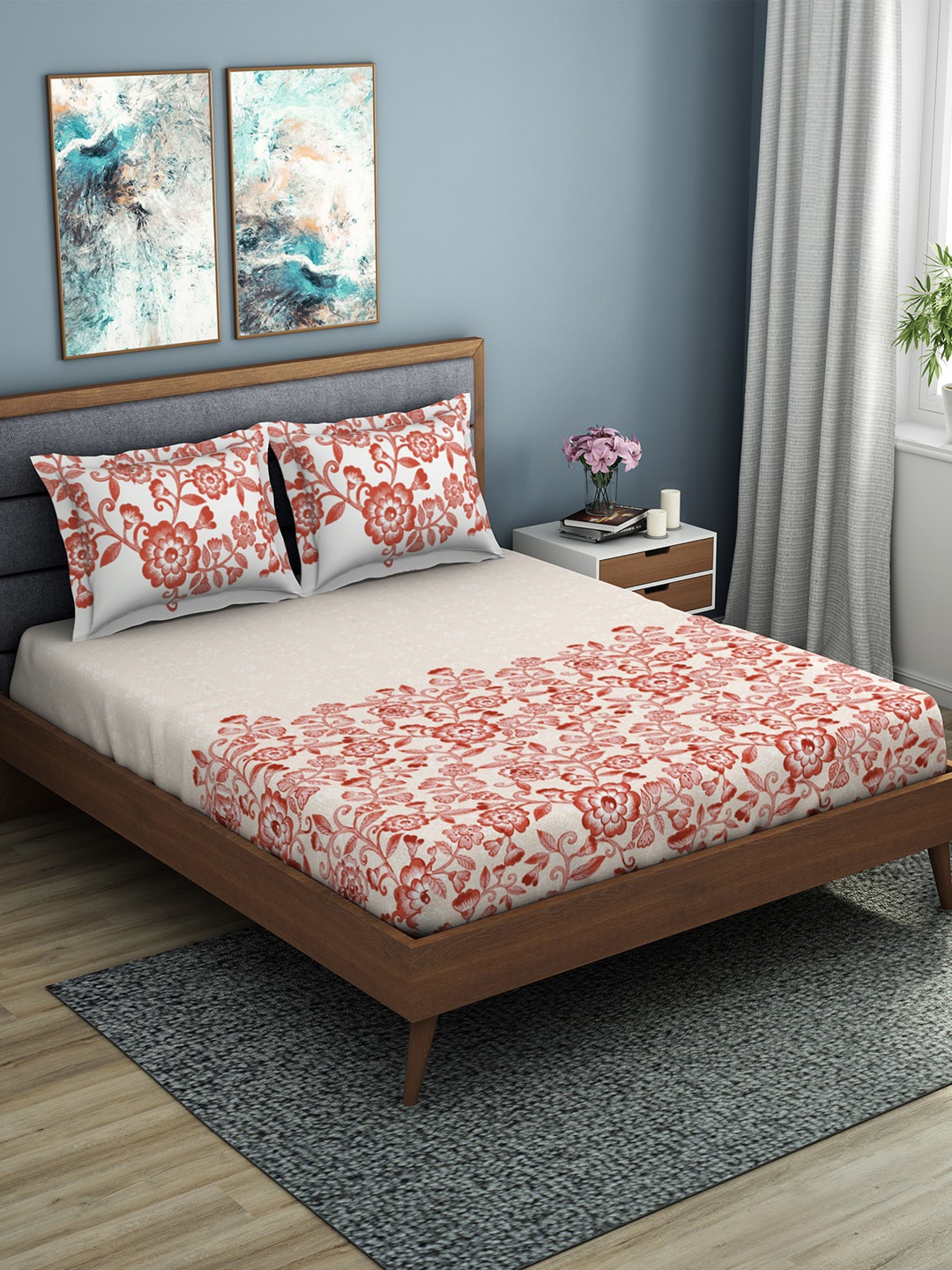 SPACES White & Rust Ethnic Motifs 144 TC Cotton 1 King Bedsheet with 2 Pillow Covers
SPACES White & Rust Ethnic Motifs 144 TC Cotton 1 King Bedsheet with 2 Pillow Covers