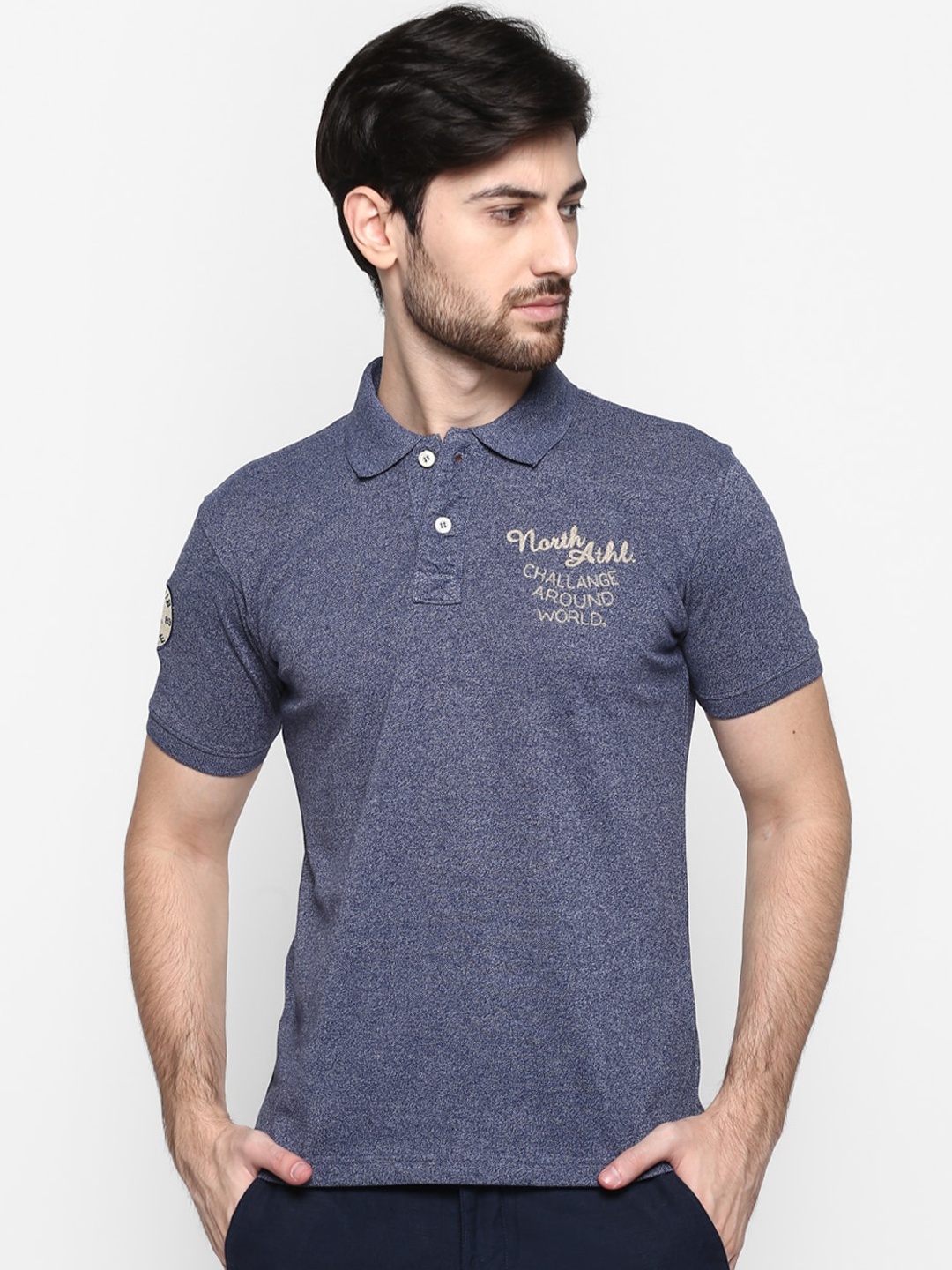 Cantabil Men Blue Solid Polo Collar T-shirt