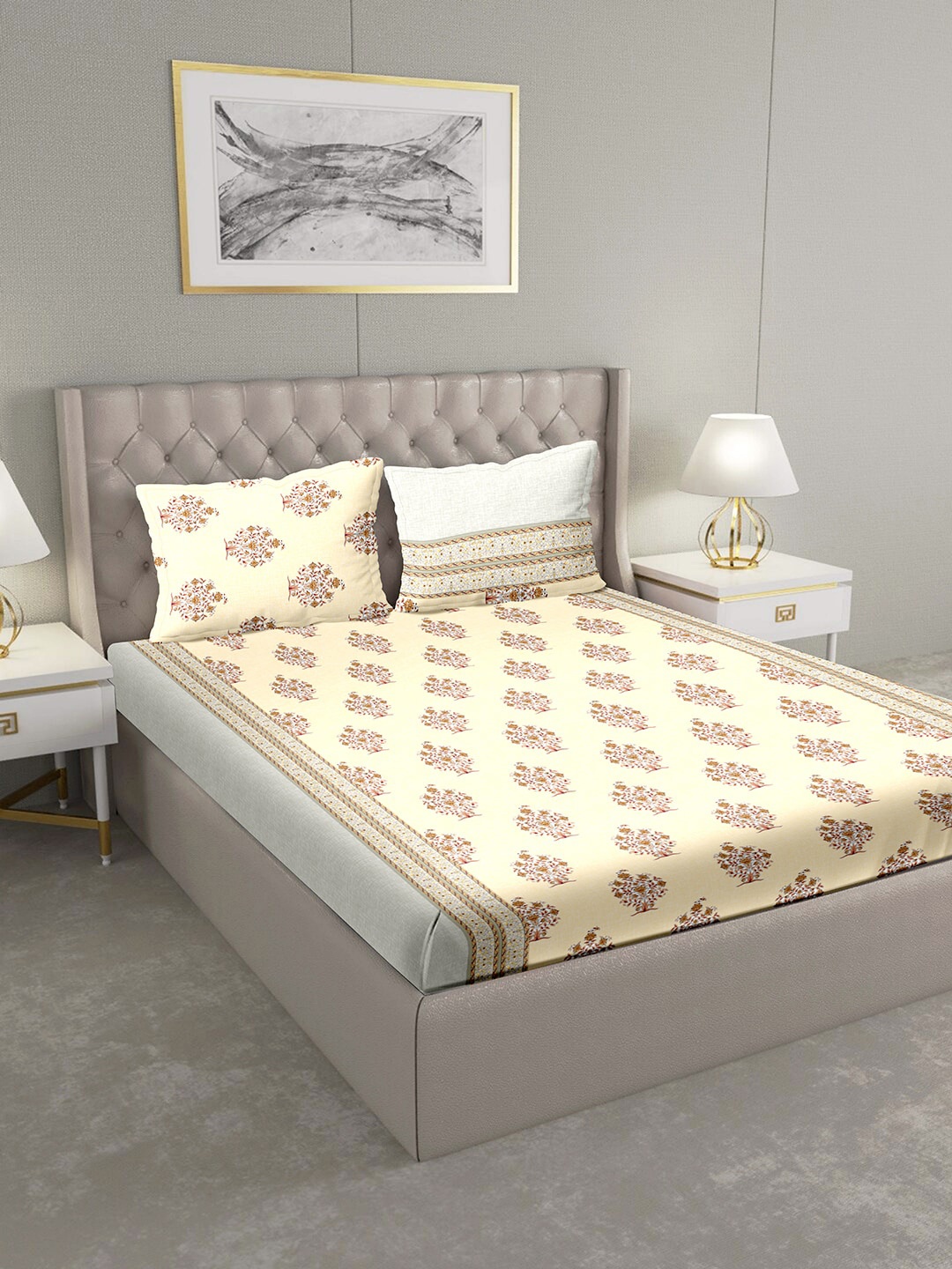 BELLA CASA Beige & Brown Ethnic Motifs 124 TC Cotton 1 King Bedsheet with 2 Pillow Covers
BELLA CASA Beige & Brown Ethnic Motifs 124 TC Cotton 1 King Bedsheet with 2 Pillow Covers