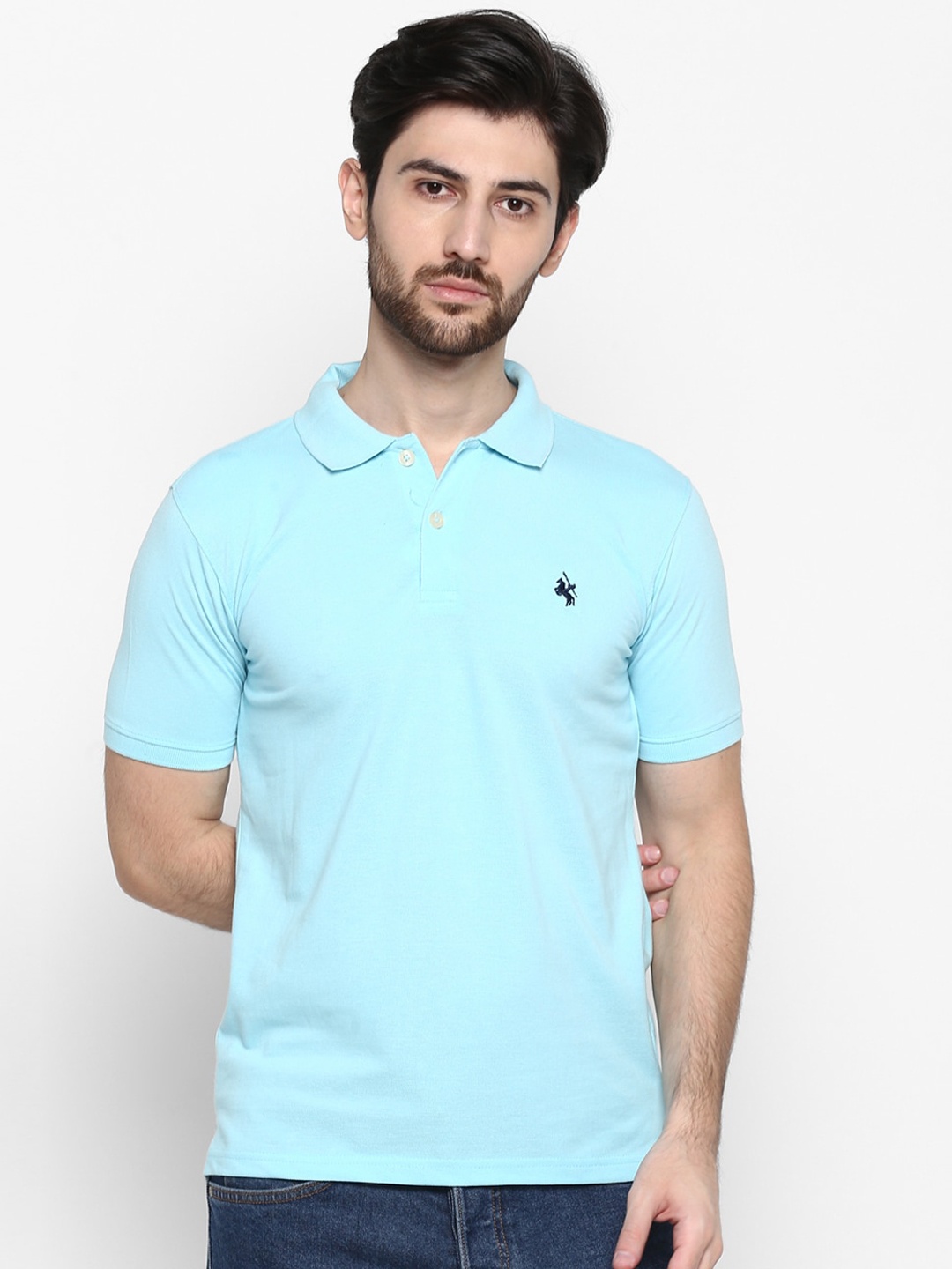 Cantabil Men Blue Solid Polo Collar T-shirt