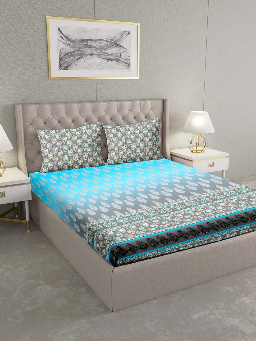 BELLA CASA Blue Ethnic Motifs 124 TC Cotton 1 Extra Large Bedsheet with 2 Pillow Covers
BELLA CASA Blue Ethnic Motifs 124 TC Cotton 1 Extra Large Bedsheet with 2 Pillow Covers