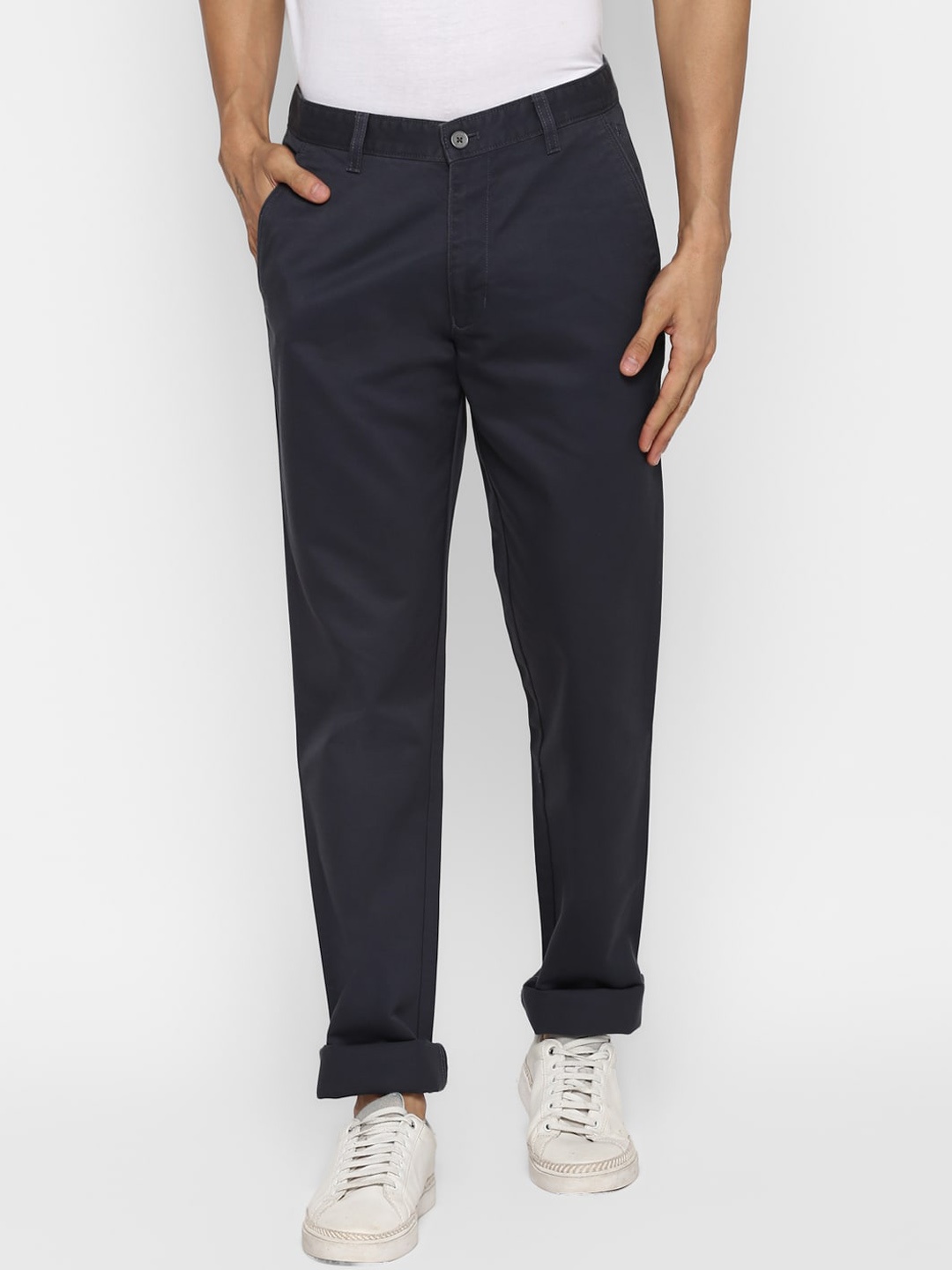 Cantabil Men Charcoal Grey Straight Fit Solid Regular Trousers