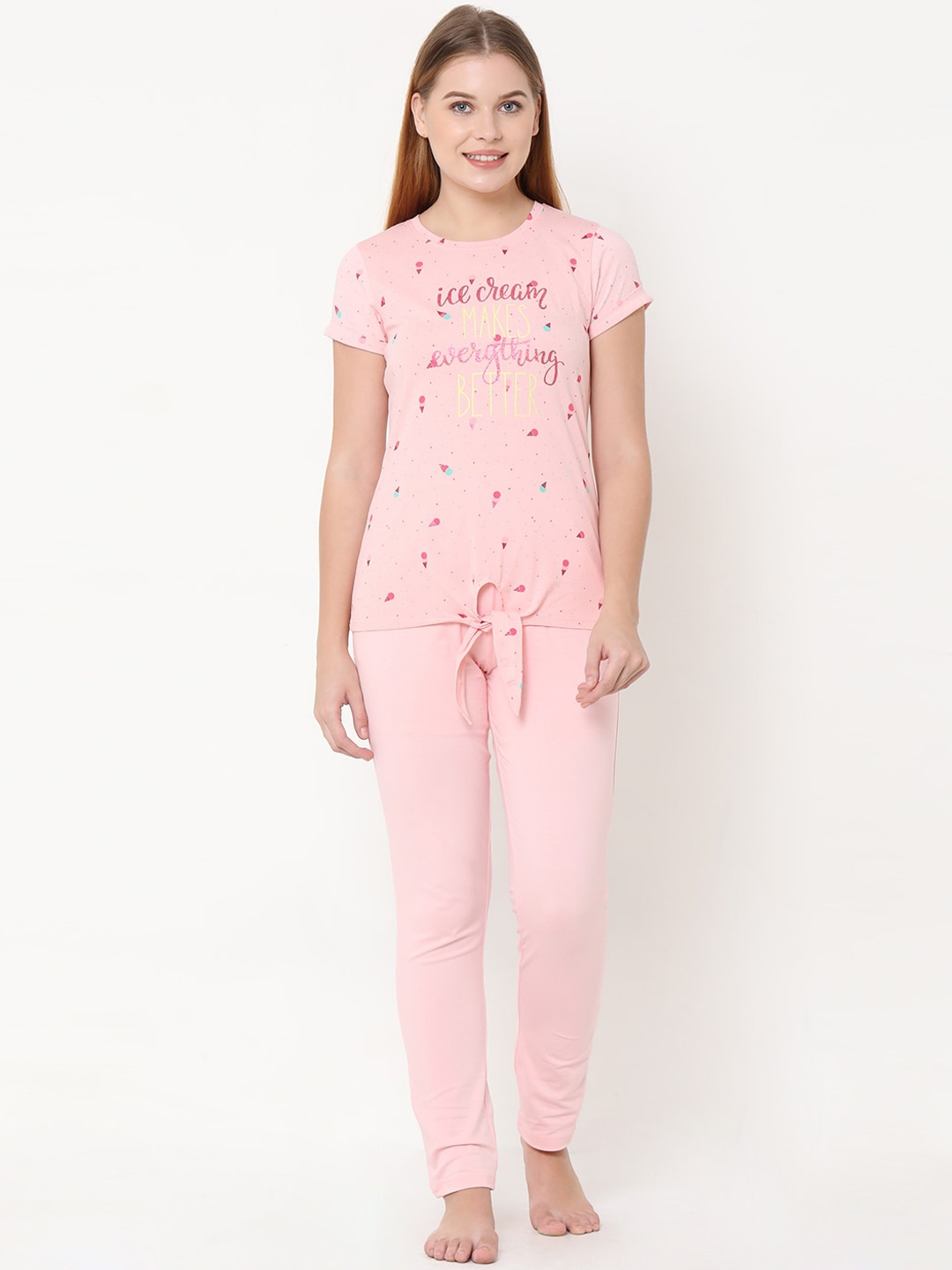 Sweet Dreams Women Pink & Yellow Printed Night suit