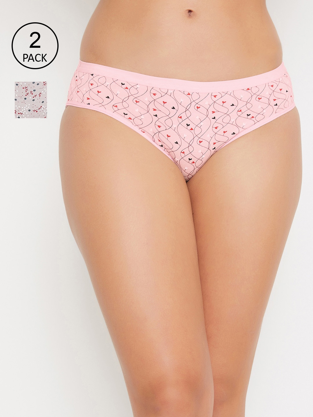 Clovia Women Pack Of 2 Printed Bikini Briefs COMPN1029, Pink