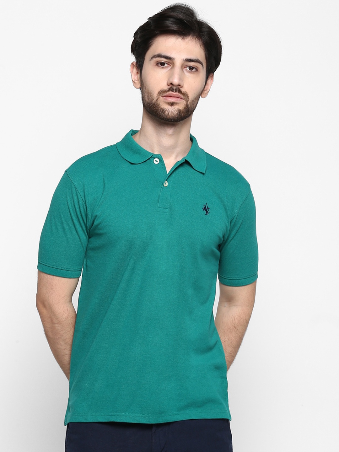 Cantabil Men Green Solid Polo Collar T-shirt