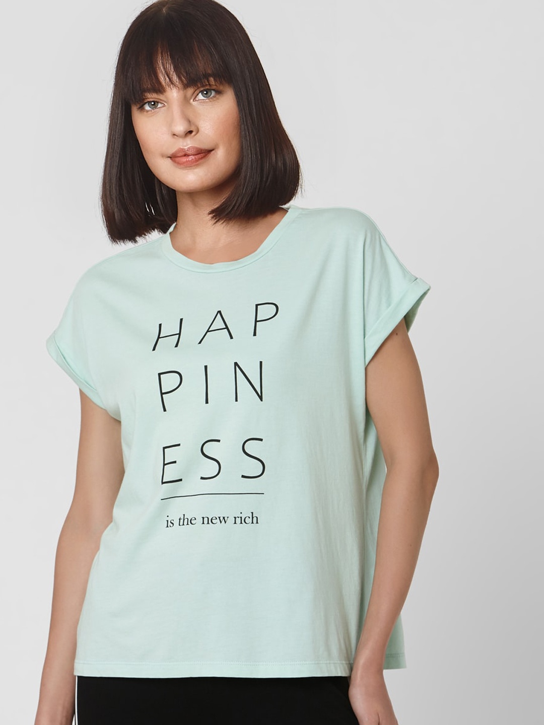 Vero Moda Women Blue Printed Round Neck T-shirt