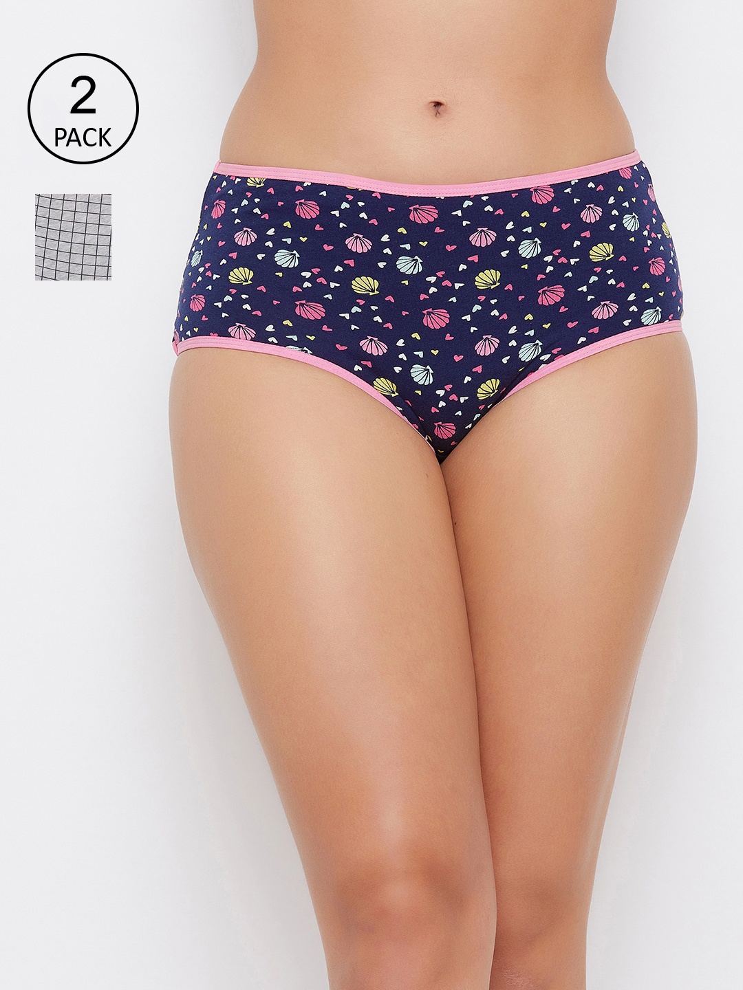 Clovia Women Pack Of 2 Printed Hipster Briefs COMPN1000, Blue