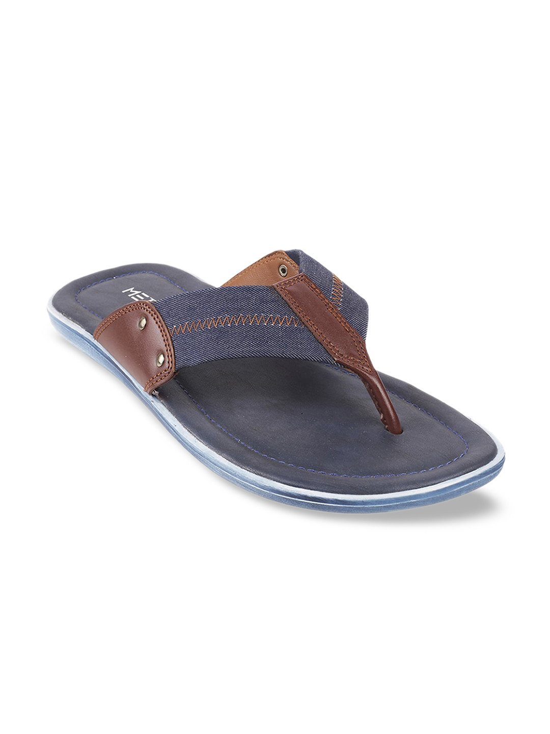 Metro Men Navy Blue & Brown Colourblocked Comfort Sandals 
Metro Men Navy Blue & Brown Colourblocked Comfort Sandals