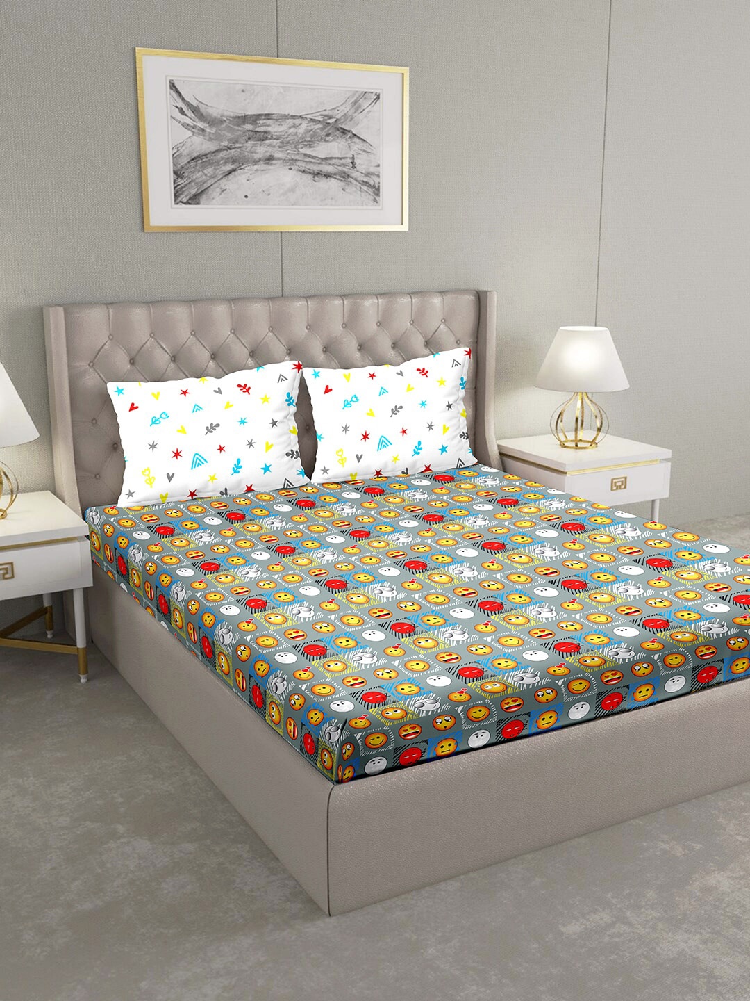 BELLA CASA Grey & Yellow Conversational 124 TC Cotton 1 King Bedsheet with 2 Pillow Covers
BELLA CASA Grey & Yellow Conversational 124 TC Cotton 1 King Bedsheet with 2 Pillow Covers