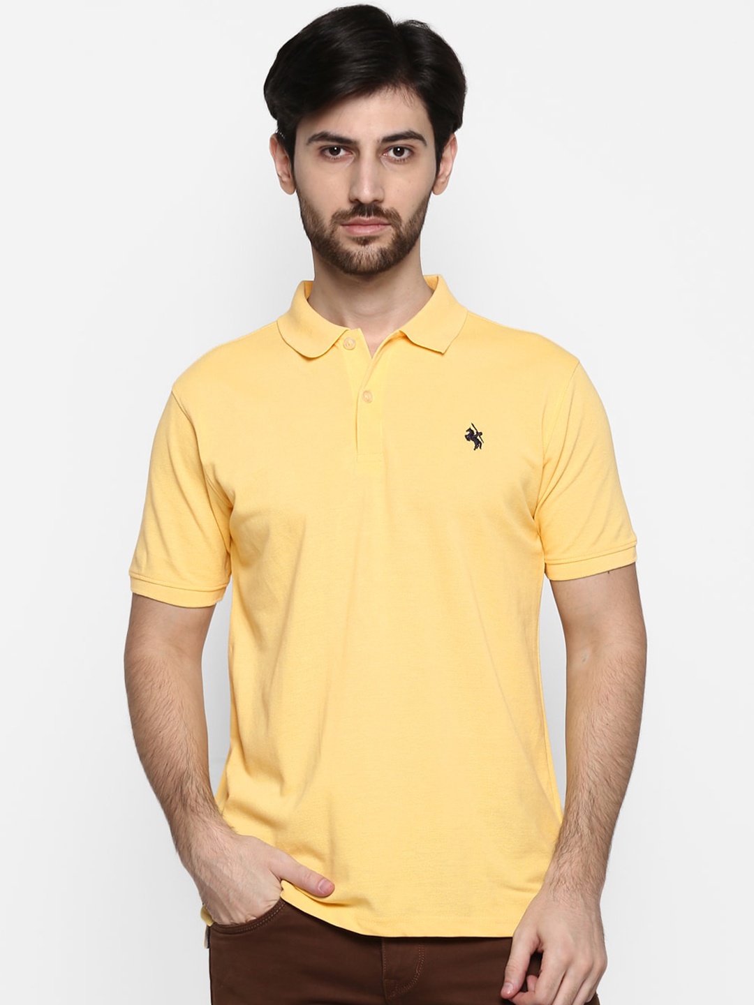 Cantabil Men Yellow Solid Polo Collar T-shirt